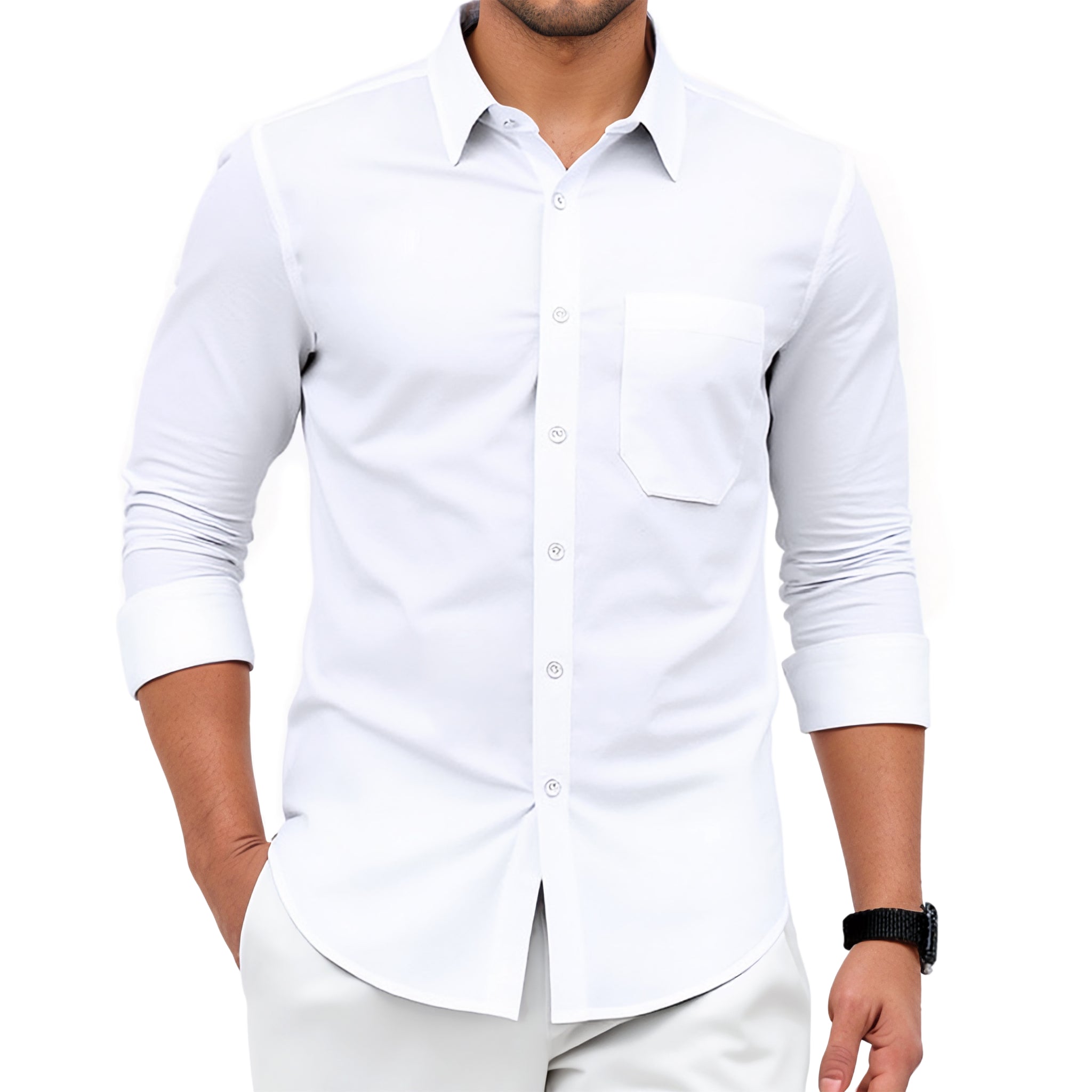 4 way stretch dress shirt Hisdern 4-way Stretch Dress Shirt for Corporate Workwear White / S