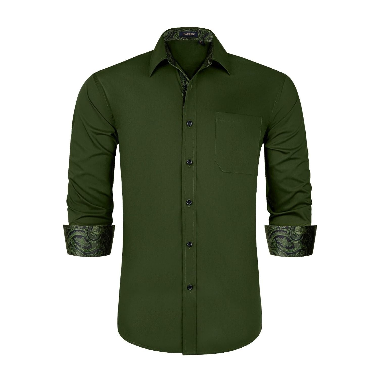 Hisdern Men's Army Green Splicing Dress Shirt For Office Wear 2XL Hisdern Men's Army Green Splicing Dress Shirt For Office Wear 2XL