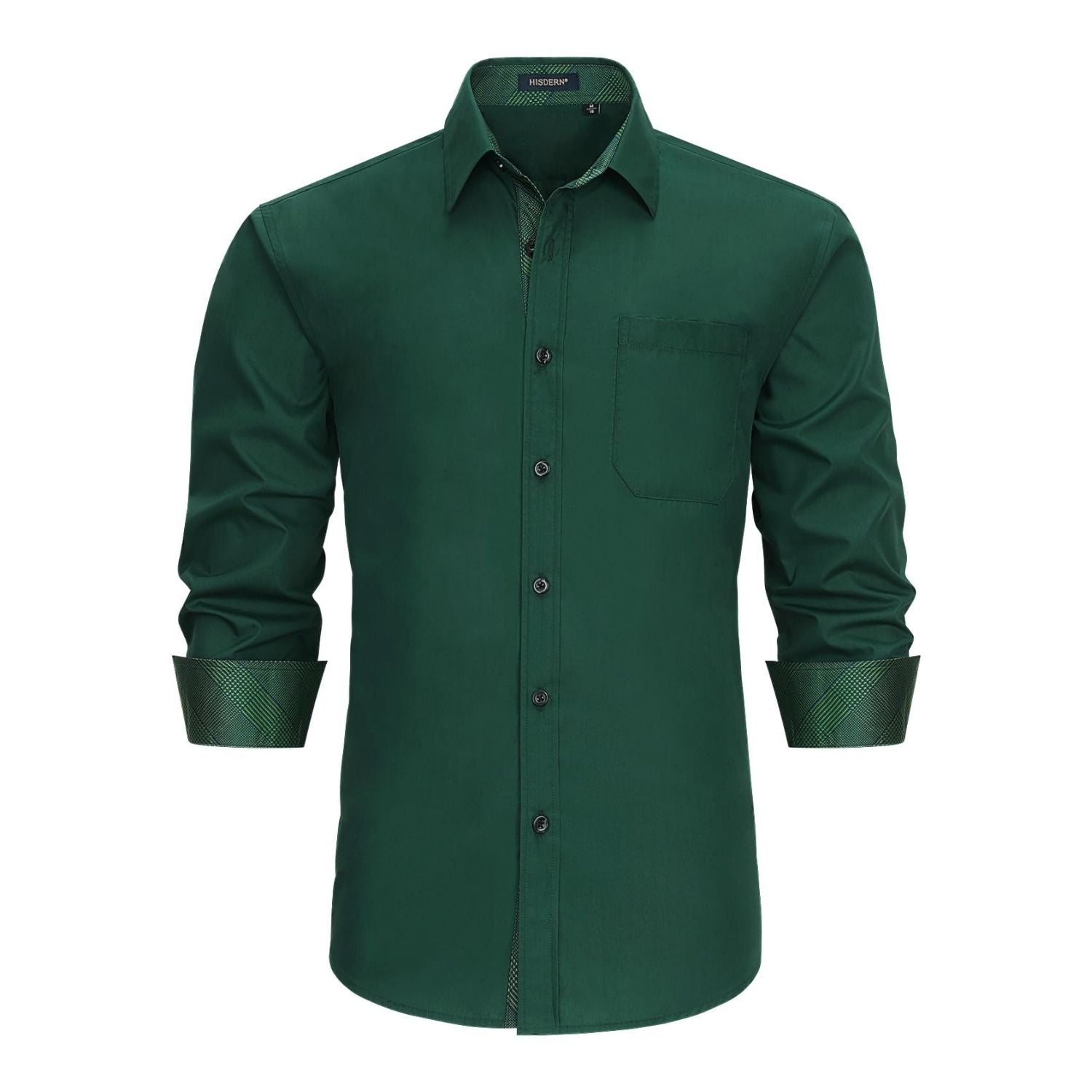 Hisdern Men's Dark Green Splicing Dress Shirt For Office Wear
