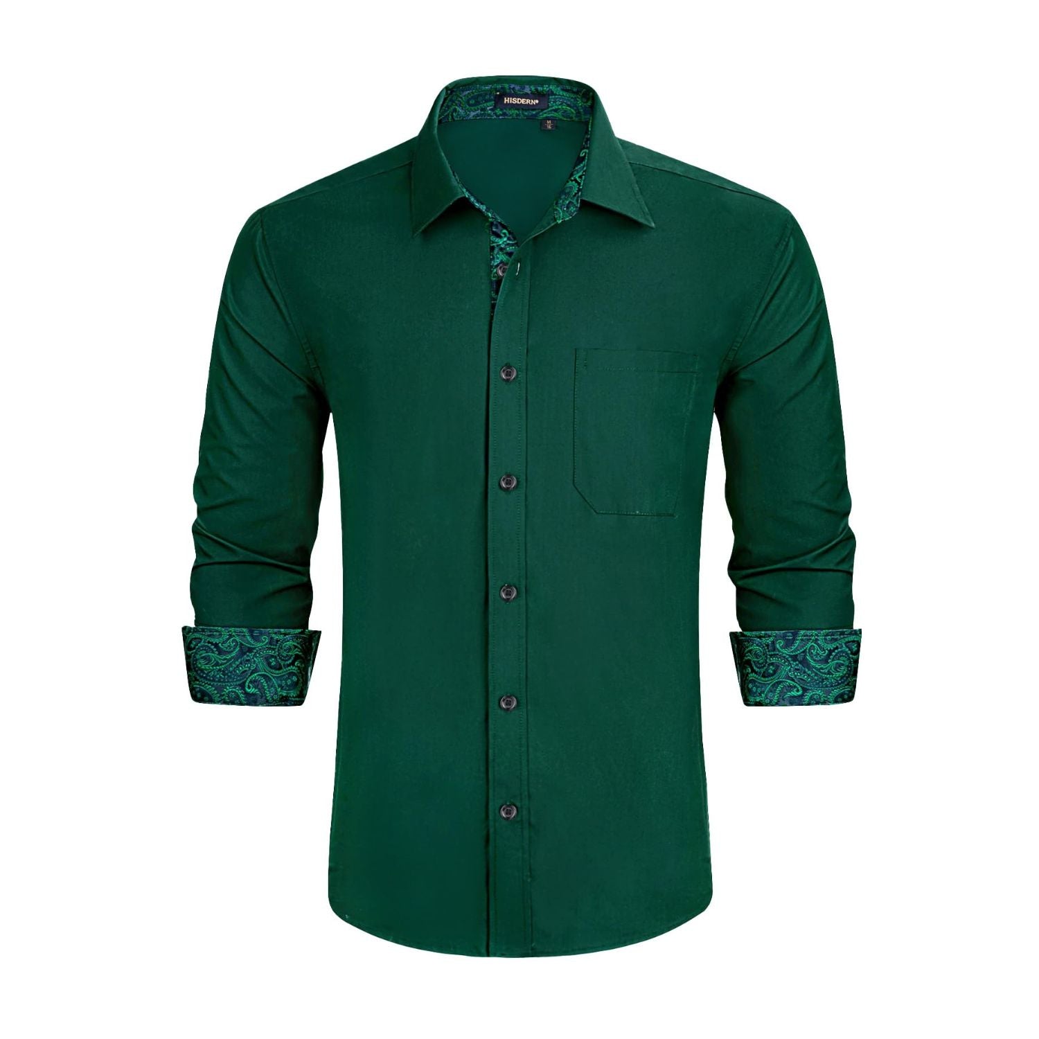 Hisdern Men's Green Splicing Paisley Dress Shirt For Office Wear S Hisdern Men's Green Splicing Paisley Dress Shirt For Office Wear S