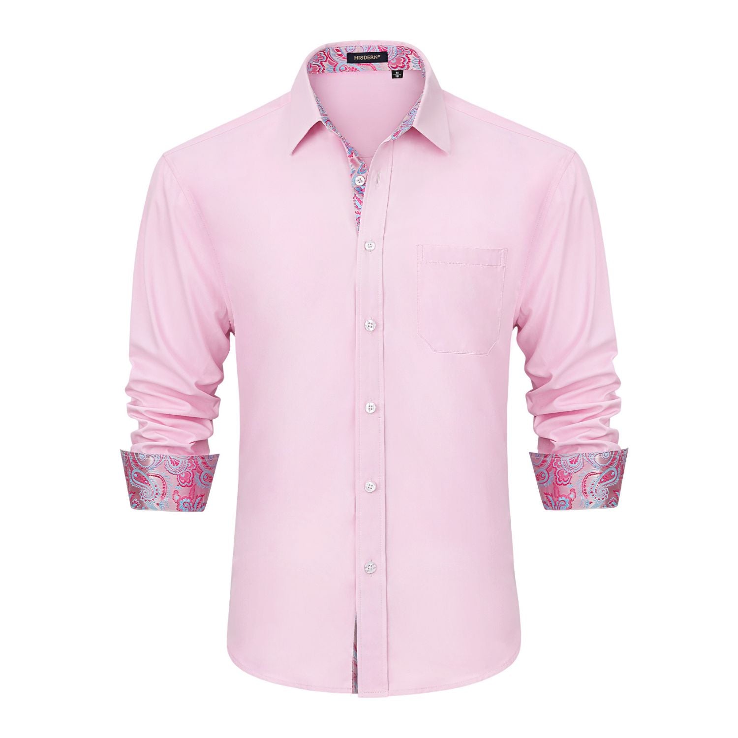 Hisdern Men's Pink Paisley Splicing Dress Shirt for Office Wear XL Hisdern Men's Pink Paisley Splicing Dress Shirt for Office Wear XL