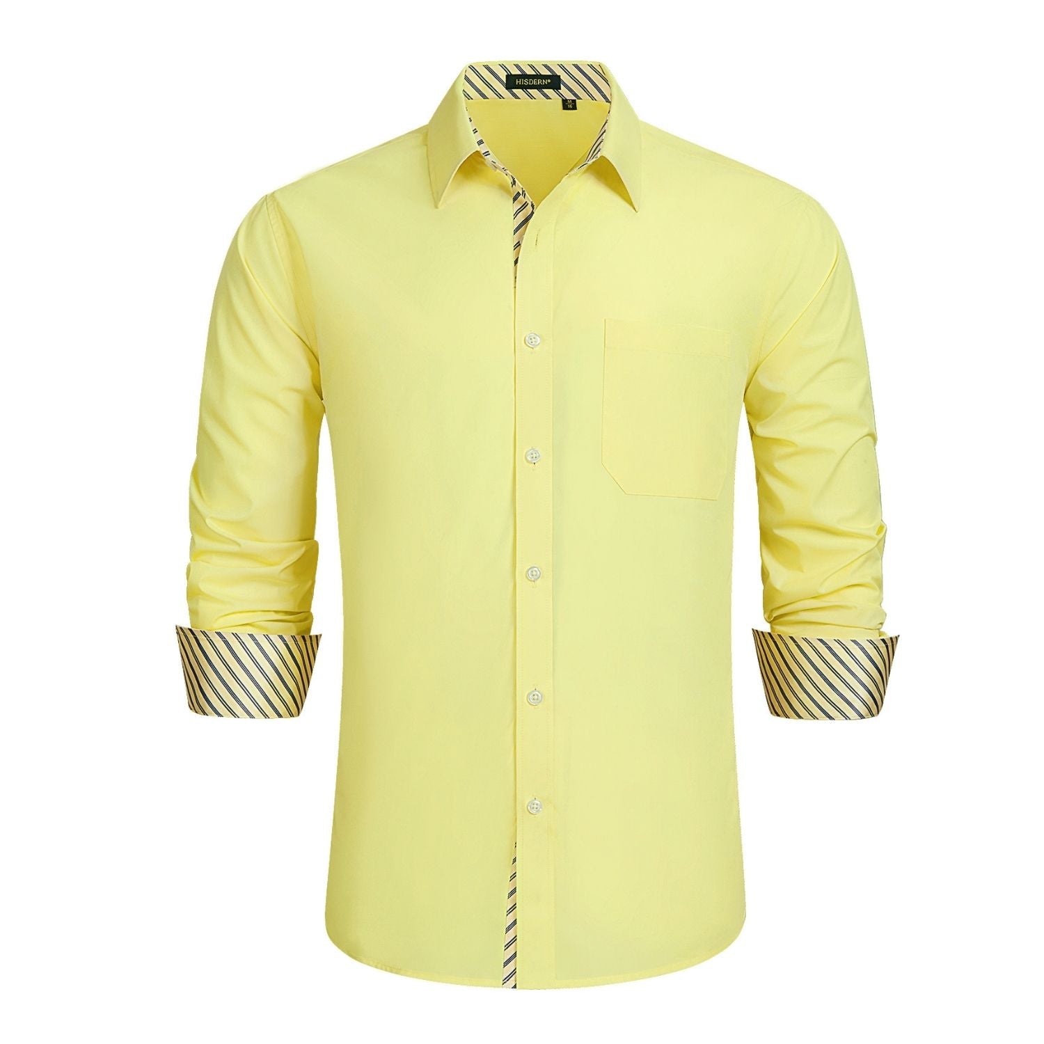 light yellow dress shirt Hisdern Men's Light Yellow Striped Splicing Dress Shirt For Office Wear XL