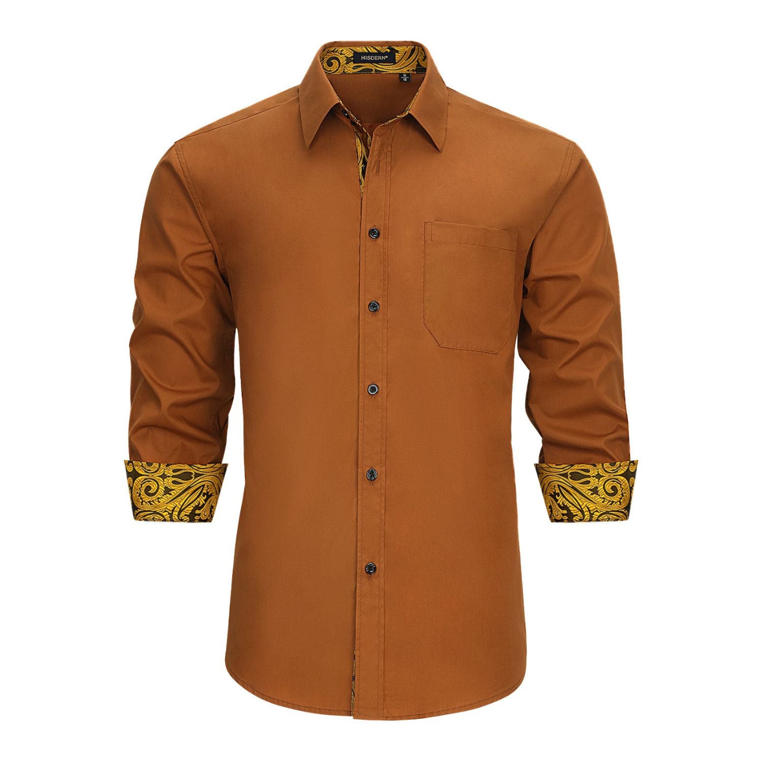 white christmas dresses Hisdern Men's Brown Paisley Splicing Dress Shirt for Office Wear S