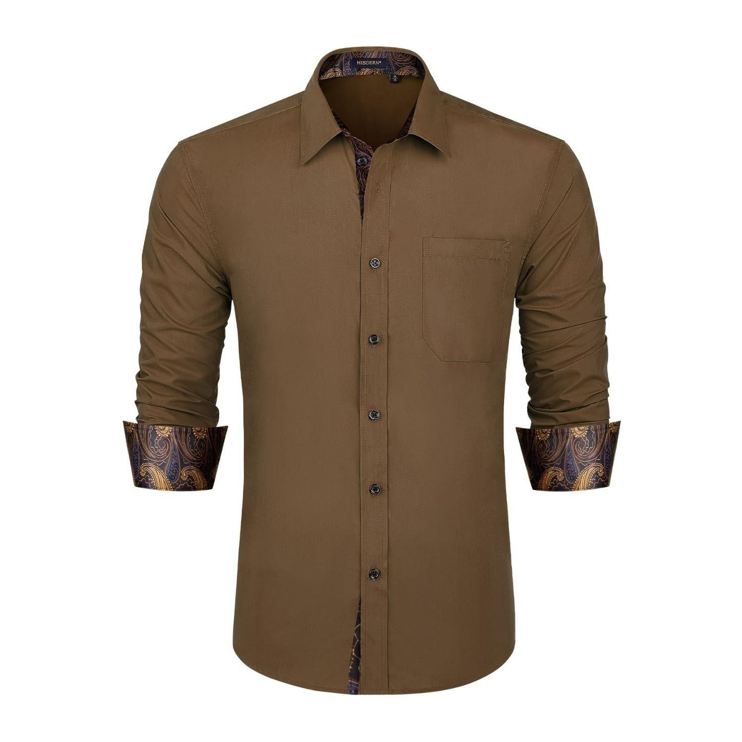 Hisdern Men's Dark Brown Splicing Dress Shirt for Office Wear 2XL Hisdern Men's Dark Brown Splicing Dress Shirt for Office Wear 2XL