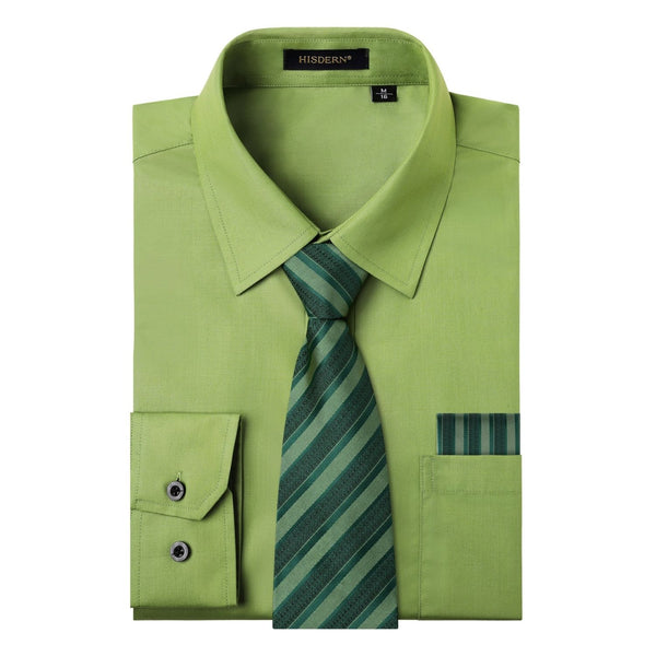Men's Shirt with Tie Handkerchief Set - 08-GREEN 2