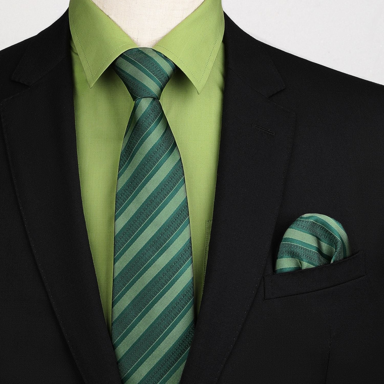 Hisdern Non-iron Green Dress Shirt and Striped Tie S Hisdern Non-iron Green Dress Shirt and Striped Tie S