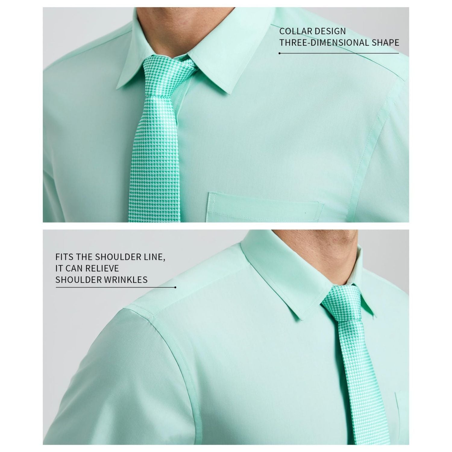 Hisdern Wrinkle-resistant Mint Green Dress Shirt and Matching Houndstooth Tie