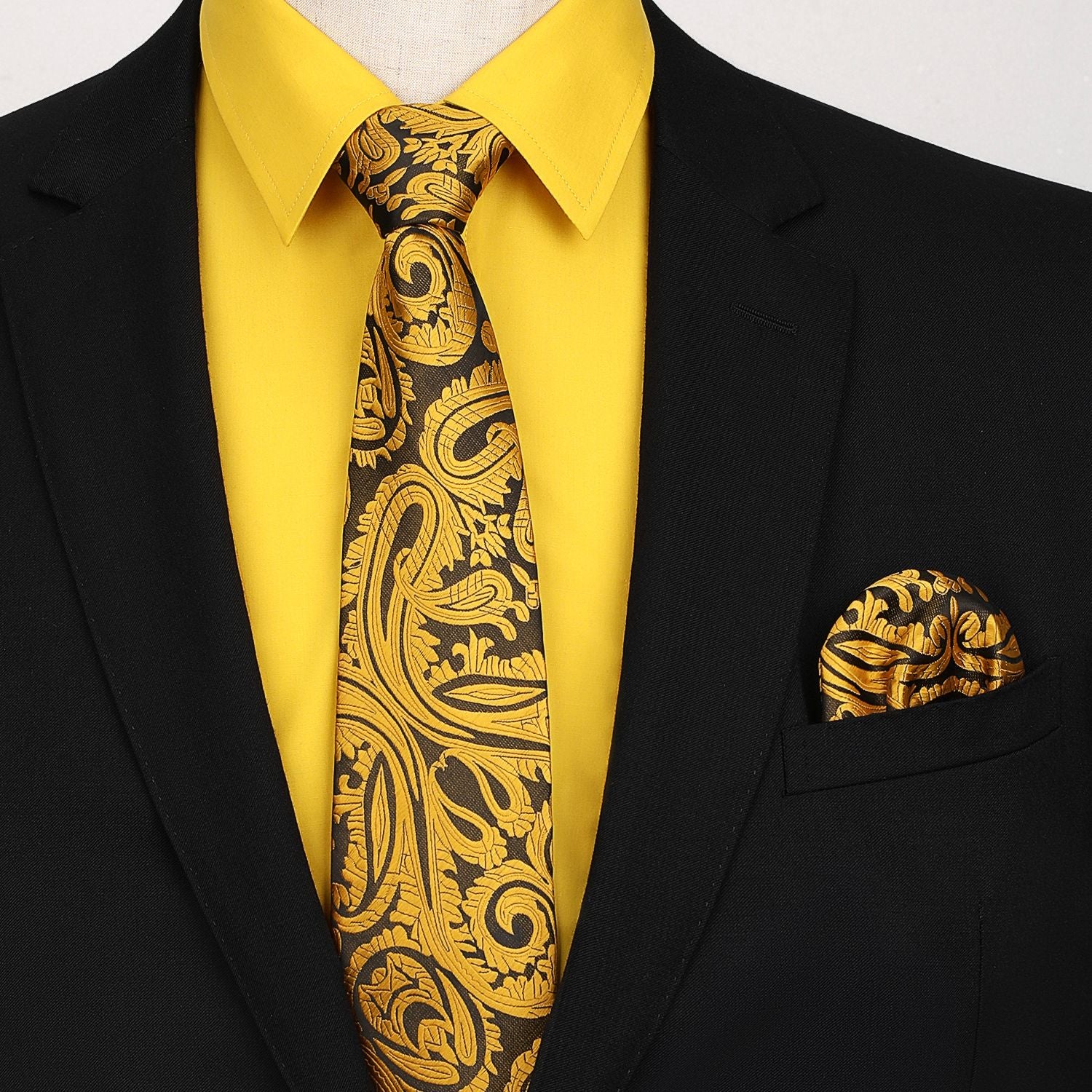 mens gold dress shirt and tie Mens Bright Yellow French Cuff Dress Shirt + Paisley Tie Karl Knox SX4520