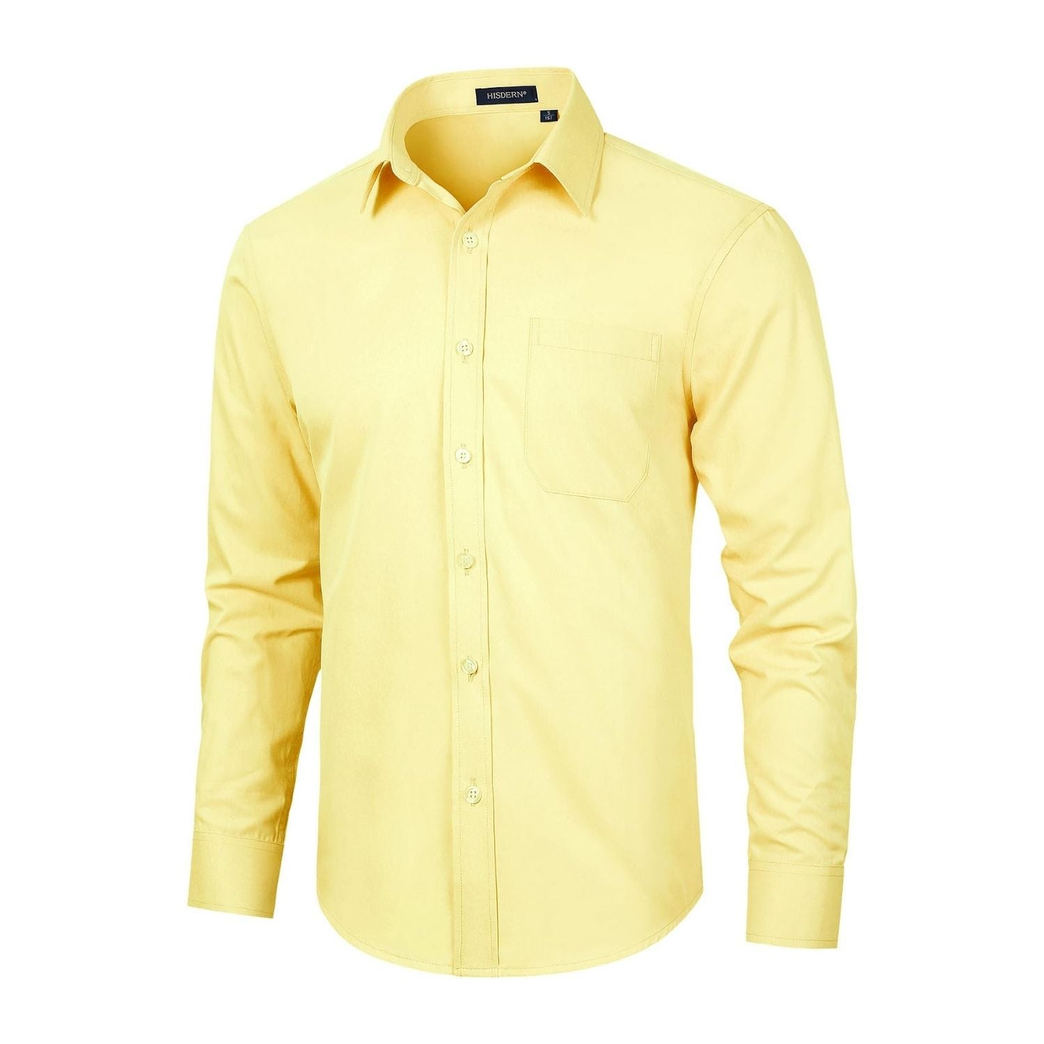Hisdern Pastel Yellow Formal Shirt Classic Pocket Style for Business L Hisdern Pastel Yellow Formal Shirt Classic Pocket Style for Business L