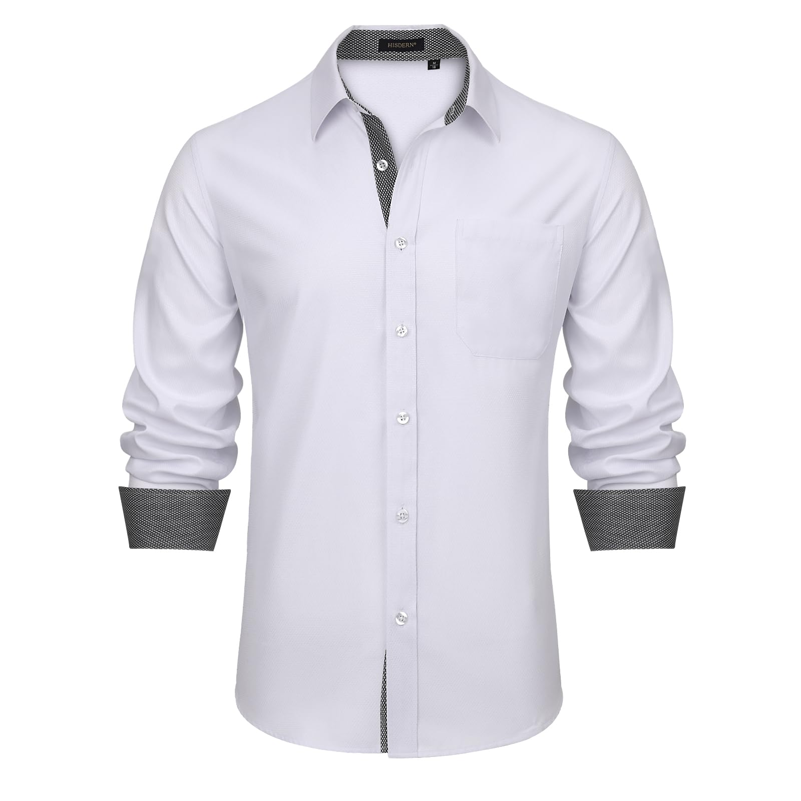 slim fit dress slacks Hisdern Men's White Splicing Dress Shirt For Office Wear