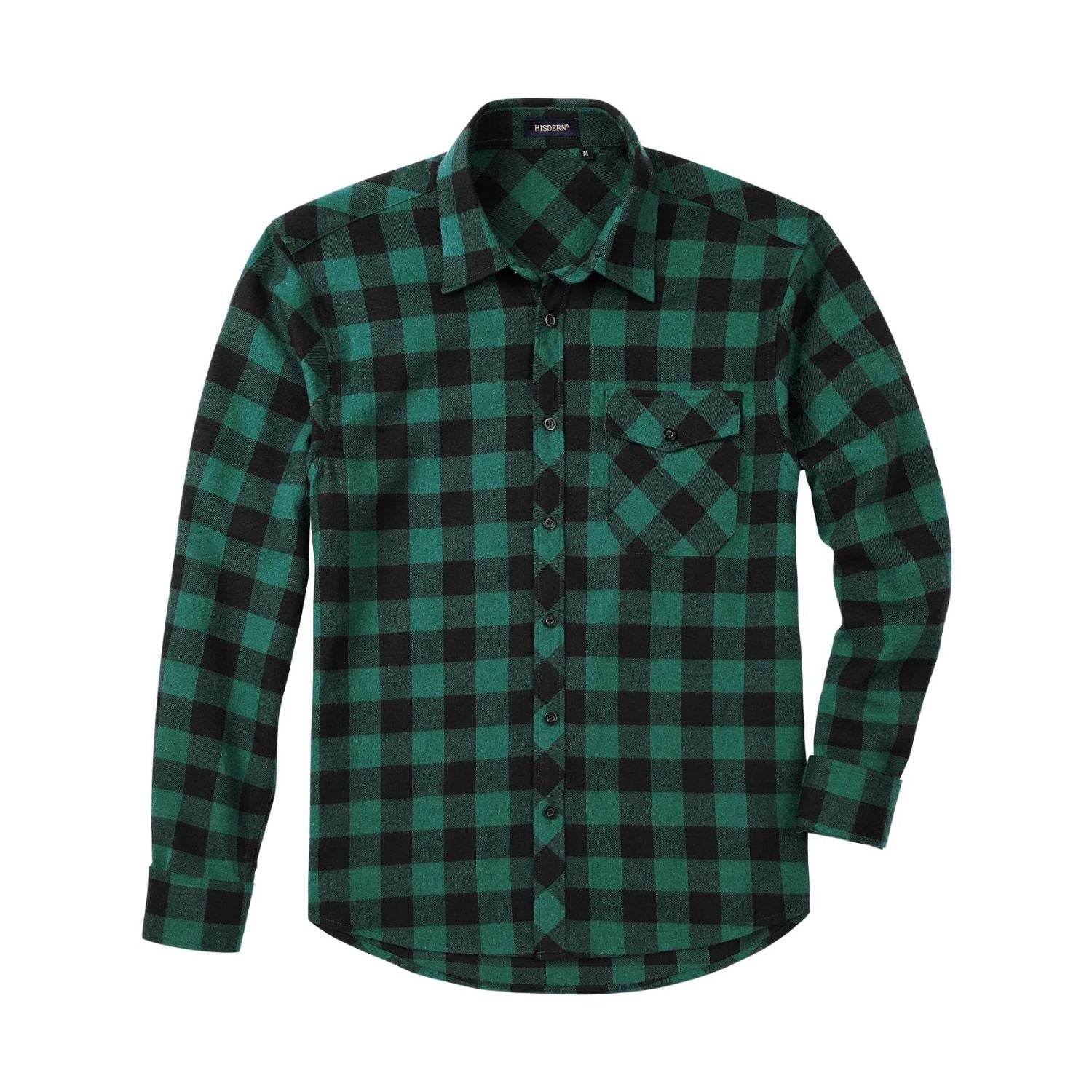 Hisdern Men's Long Sleeve Plaid Shirt Green Casual Button-Up M Hisdern Men's Long Sleeve Plaid Shirt Green Casual Button-Up M