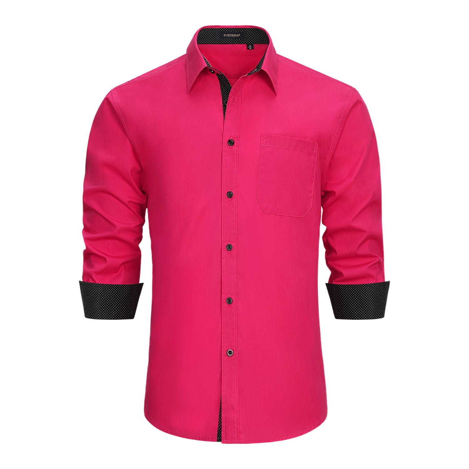 Hisdern Men's Hot Pink Splicing Dress Shirt for Office Wear XL Hisdern Men's Hot Pink Splicing Dress Shirt for Office Wear XL
