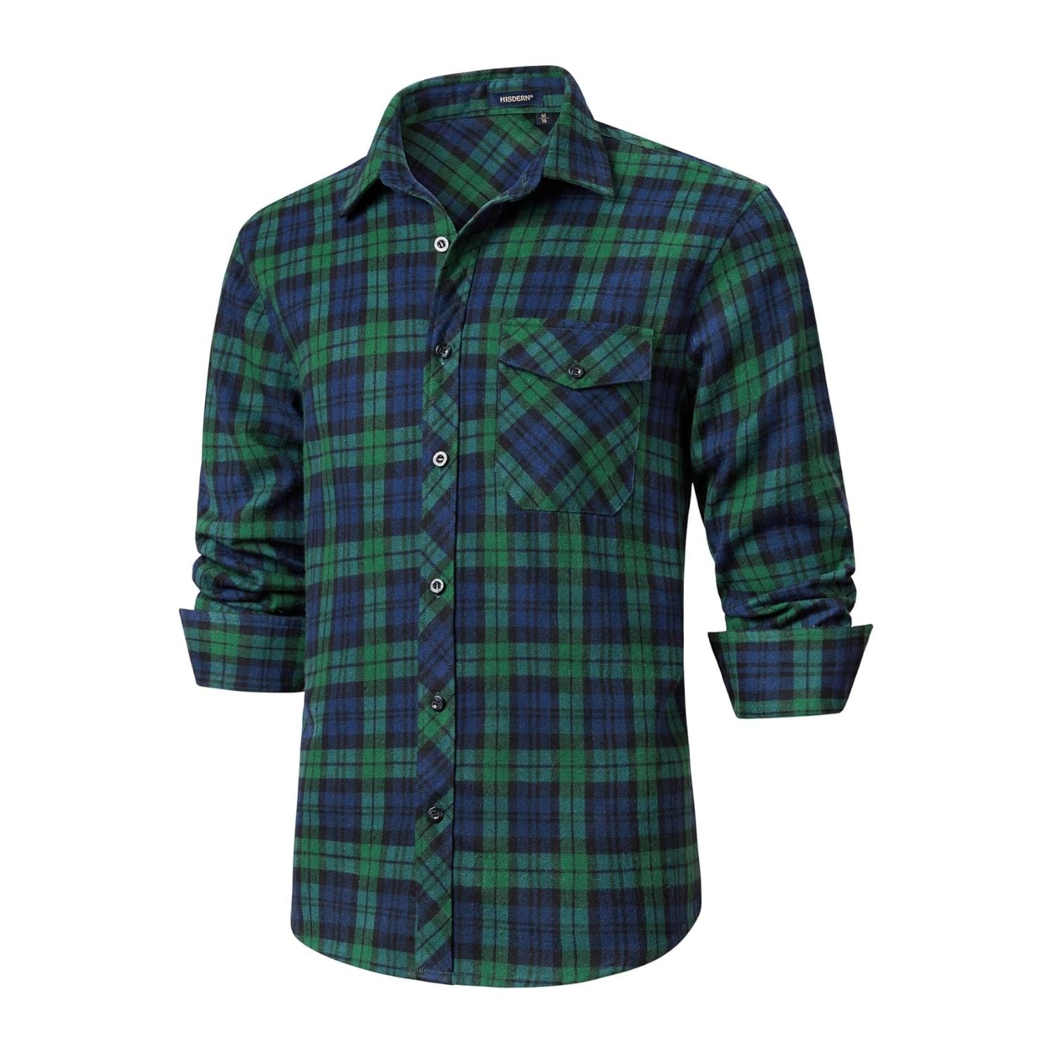 Hisdern Men's Casual Warm Plaid Flannel Shirt Blue Green with Pocket 2XL Hisdern Men's Casual Warm Plaid Flannel Shirt Blue Green with Pocket 2XL