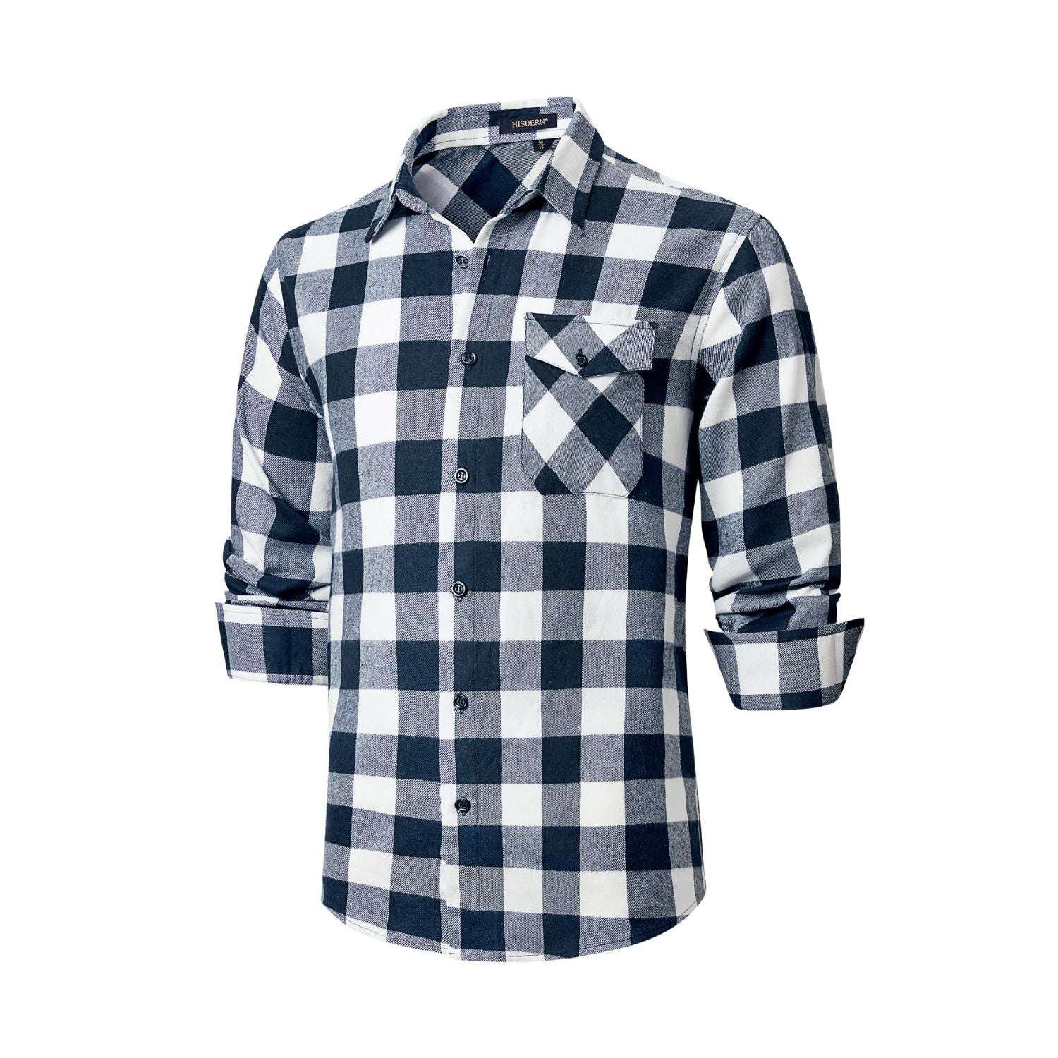 Hisdern Men's Casual Warm Plaid Flannel Shirt Navy Blue With Pocket 2XL Hisdern Men's Casual Warm Plaid Flannel Shirt Navy Blue With Pocket 2XL