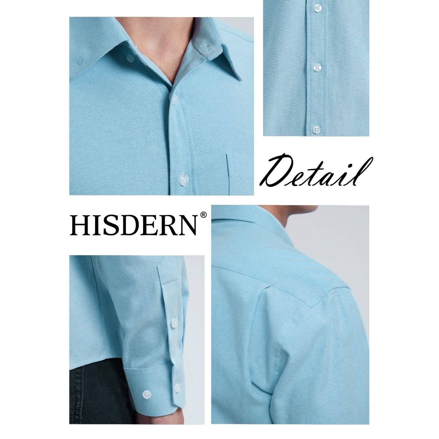 Hisdern Men's Sky Blue Oxford Shirts with Chest Pocket Date Night