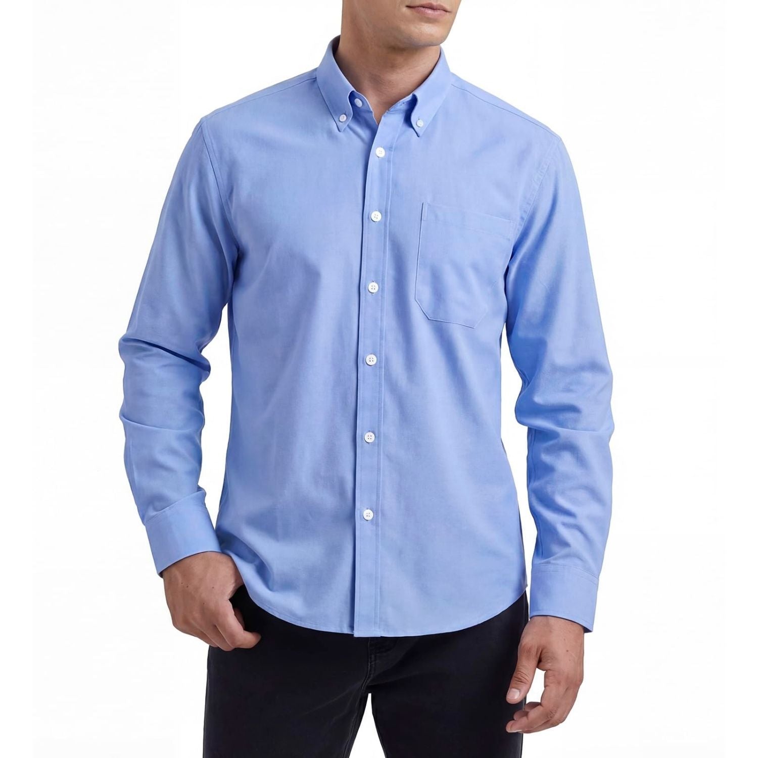Hisdern Men's Azure Blue Oxford Shirts with Chest Pocket Formal Office