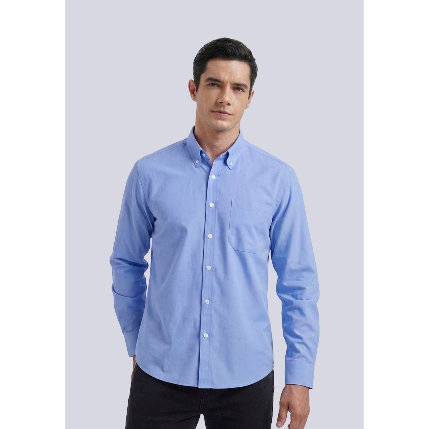 Hisdern Men's Azure Blue Oxford Shirts with Chest Pocket Formal Office