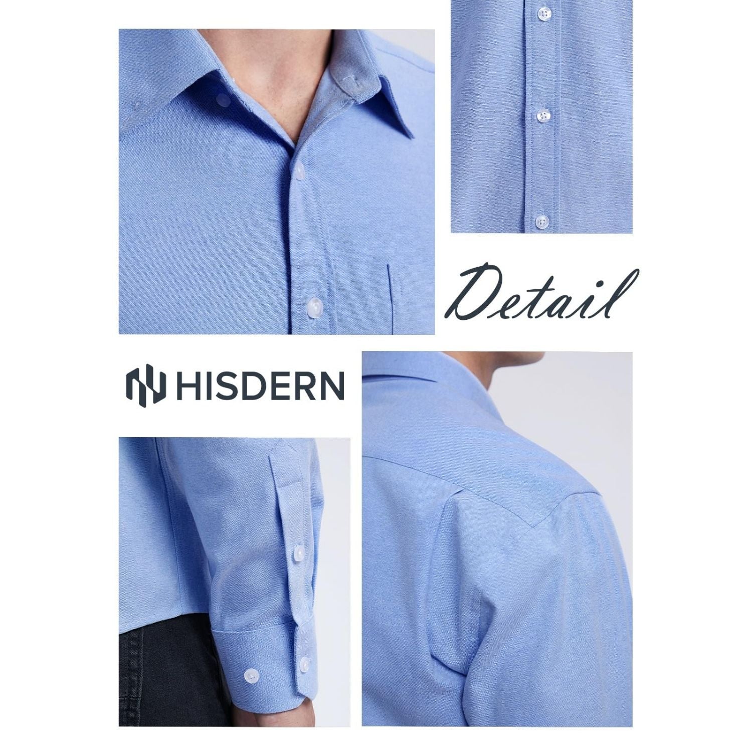 Hisdern Men's Azure Blue Oxford Shirts with Chest Pocket Formal Office
