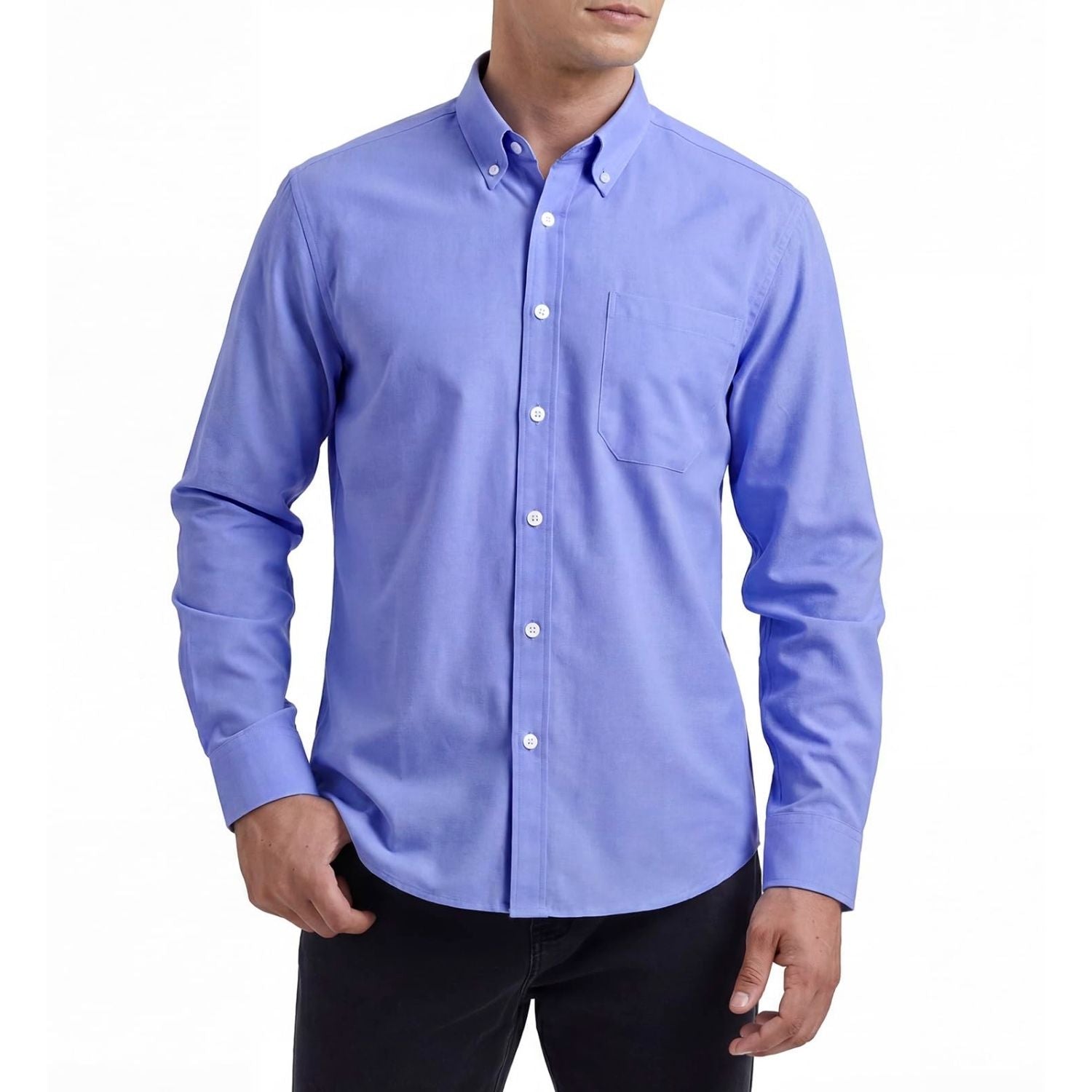 Hisdern Men's Blue Oxford Shirts with Chest Pocket Formal Office S