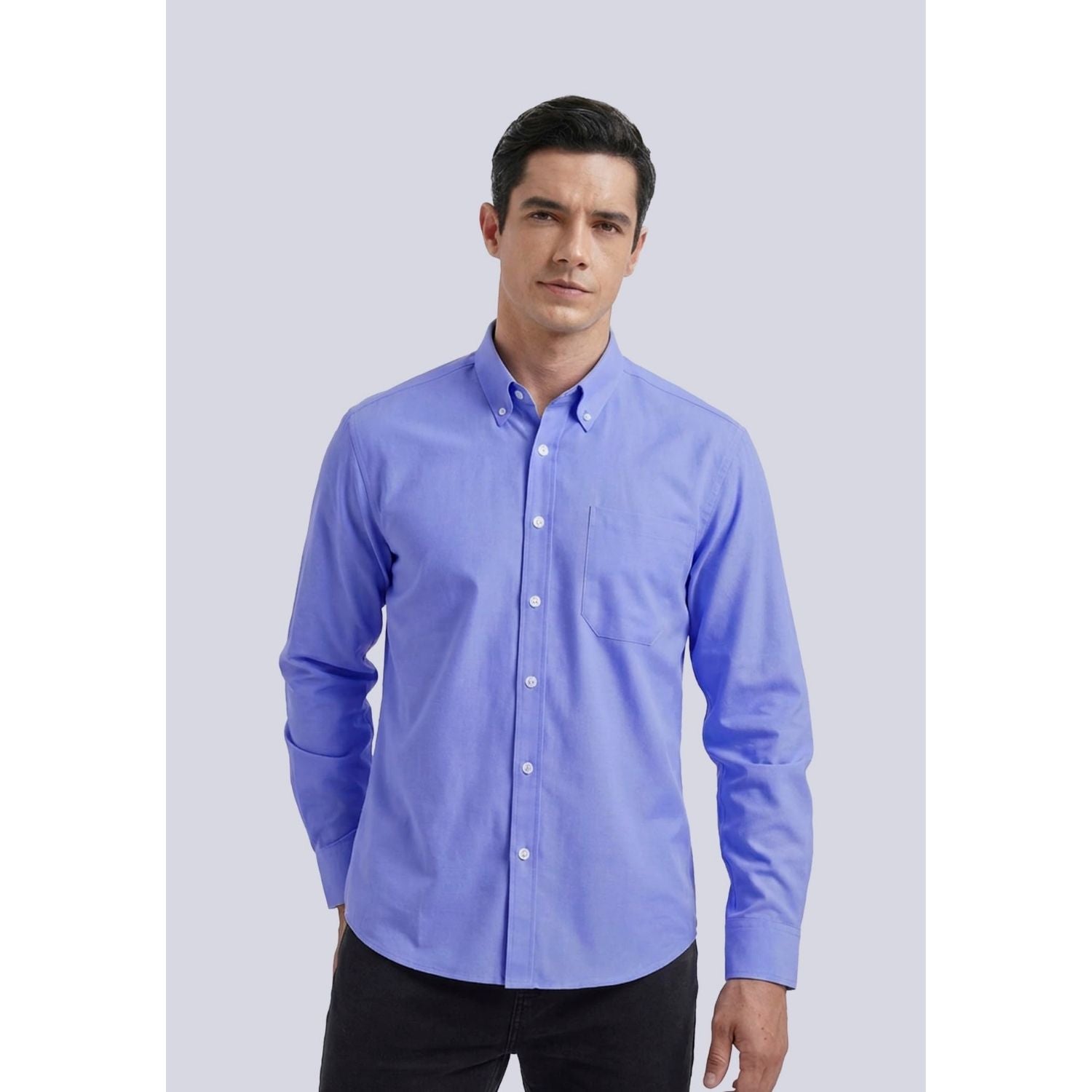 Hisdern Men's Blue Oxford Shirts with Chest Pocket Formal Office