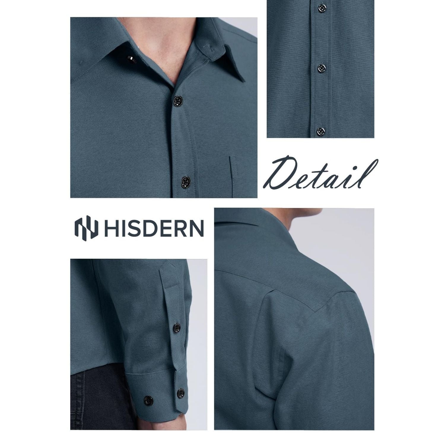 Hisdern Men's Dark Blue Oxford Shirts with Chest Pocket Formal Office
