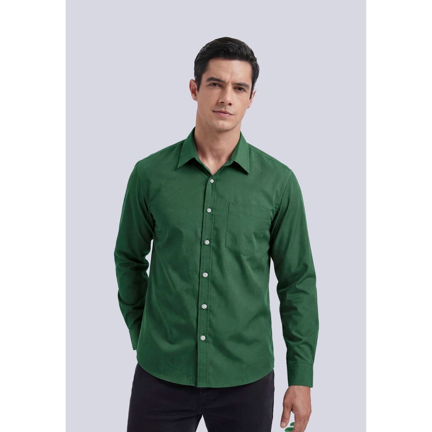 Hisdern Men's Green Oxford Shirts with Chest Pocket Weekend Wear