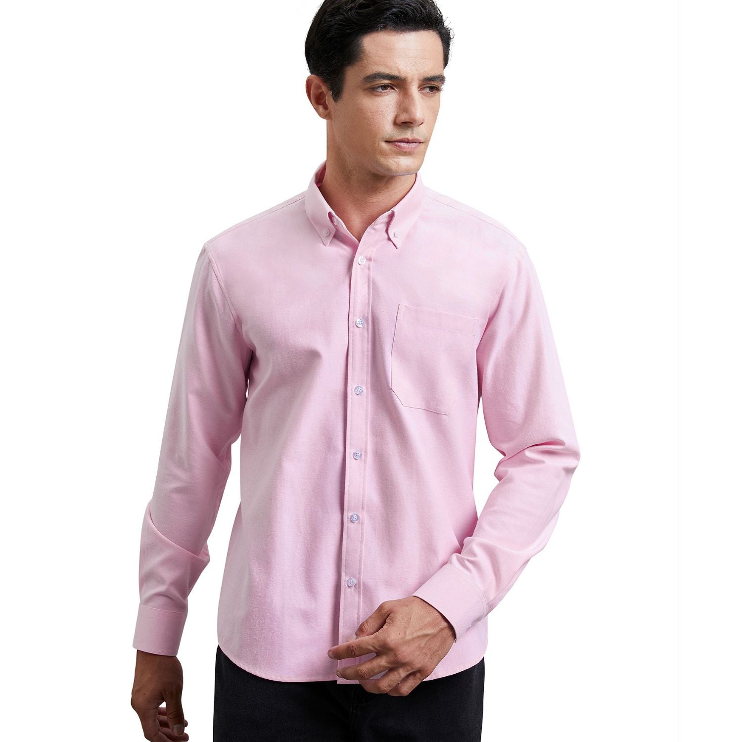 Hisdern Men's Pink Oxford Shirts with Chest Pocket Date Night M