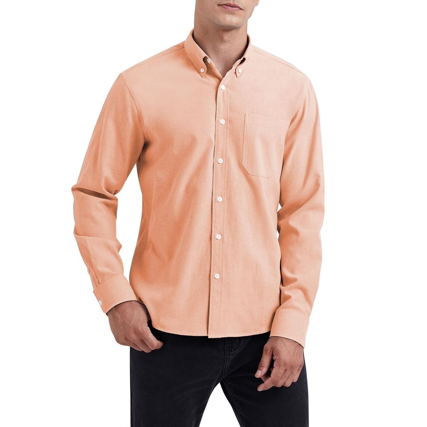 Hisdern Men's Salmon Oxford Shirts with Chest Pocket Date Night