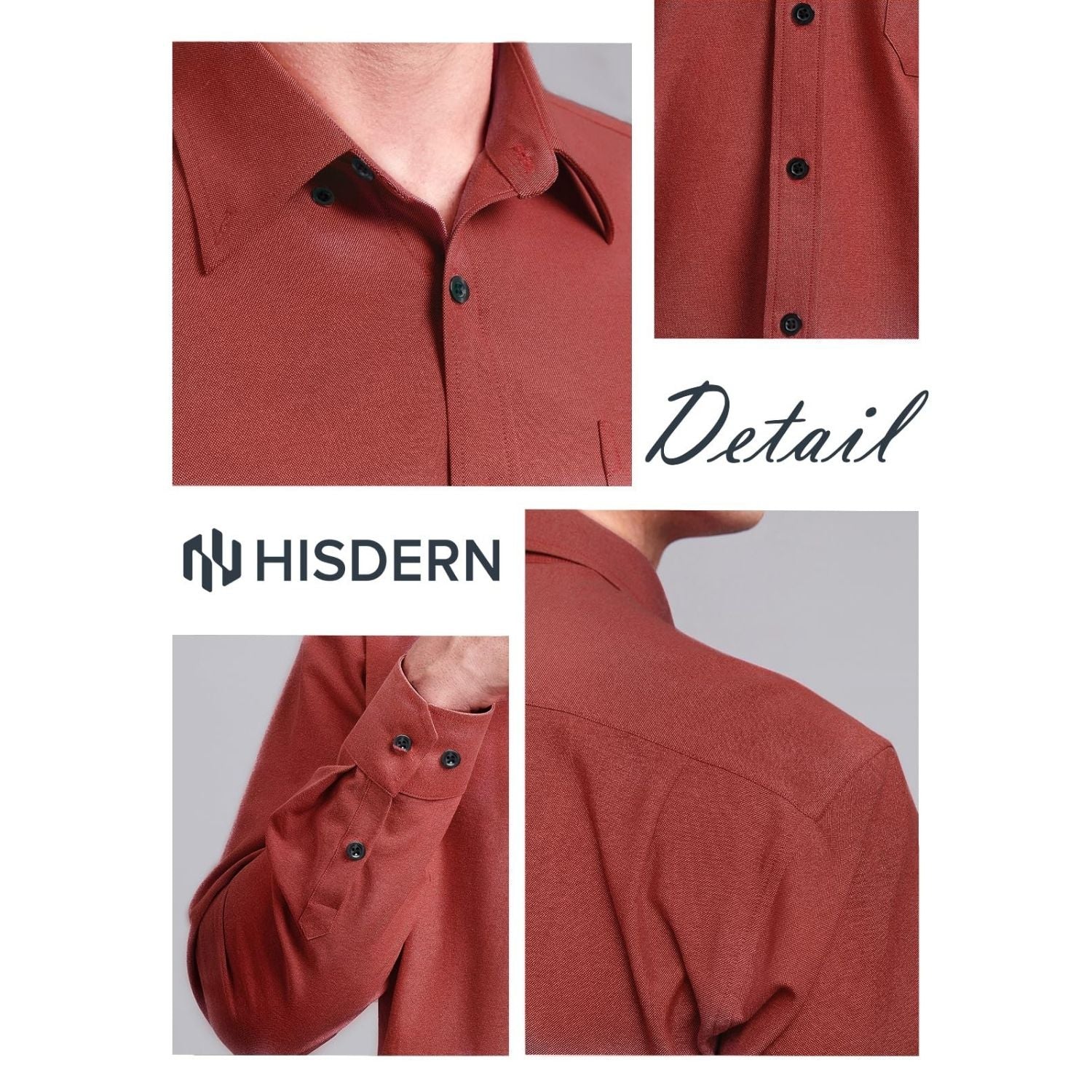 Hisdern Men's Brick Red Oxford Shirts with Chest Pocket Date Night