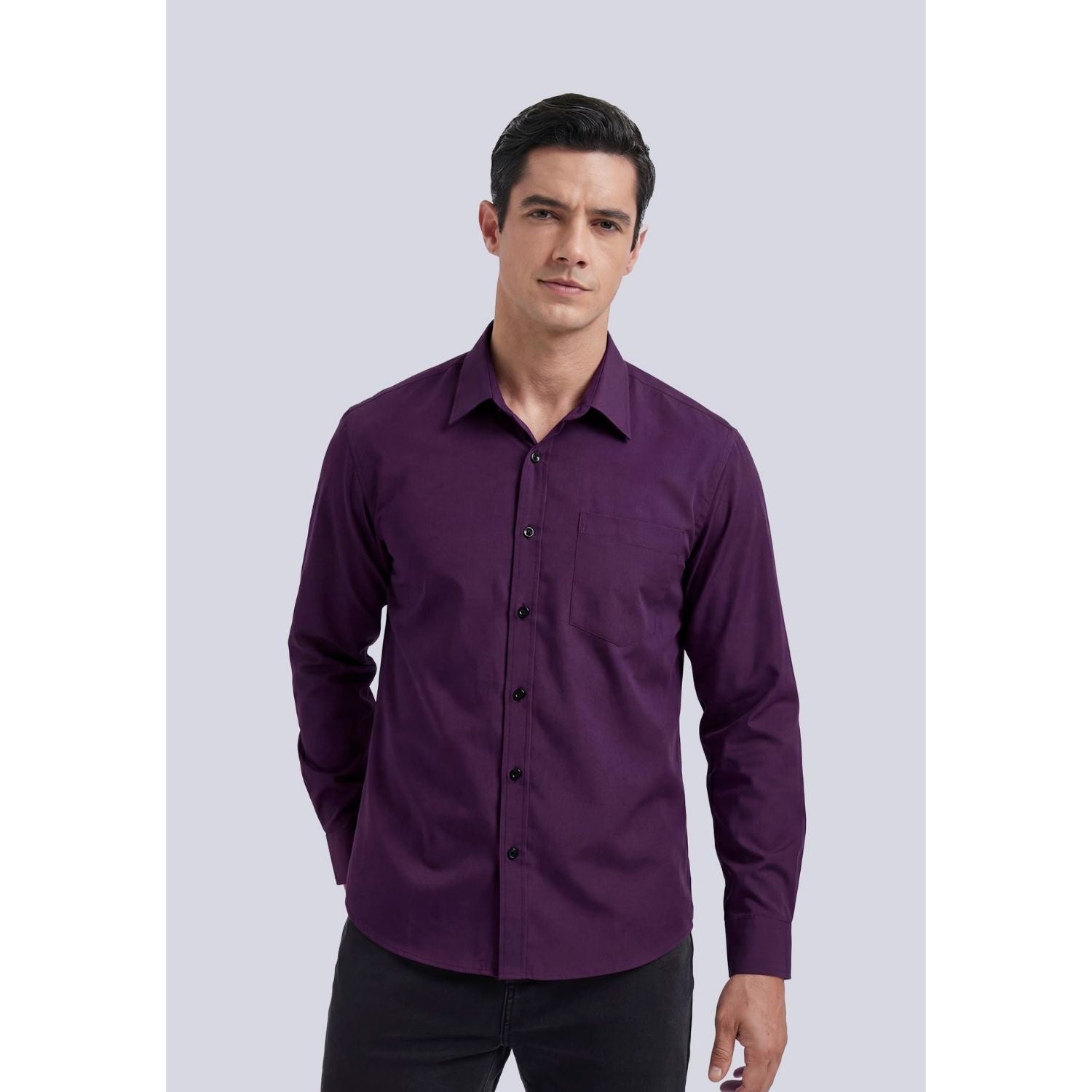 Hisdern Men's Purple Oxford Shirts with Chest Pocket Date Night