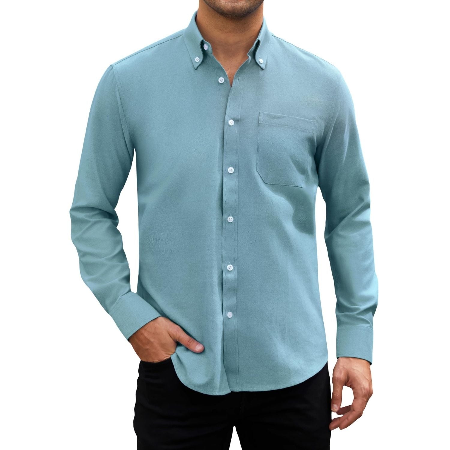 Hisdern Men's Haze Blue Oxford Shirts with Chest Pocket Date Night Hisdern Men's Haze Blue Oxford Shirts with Chest Pocket Date Night