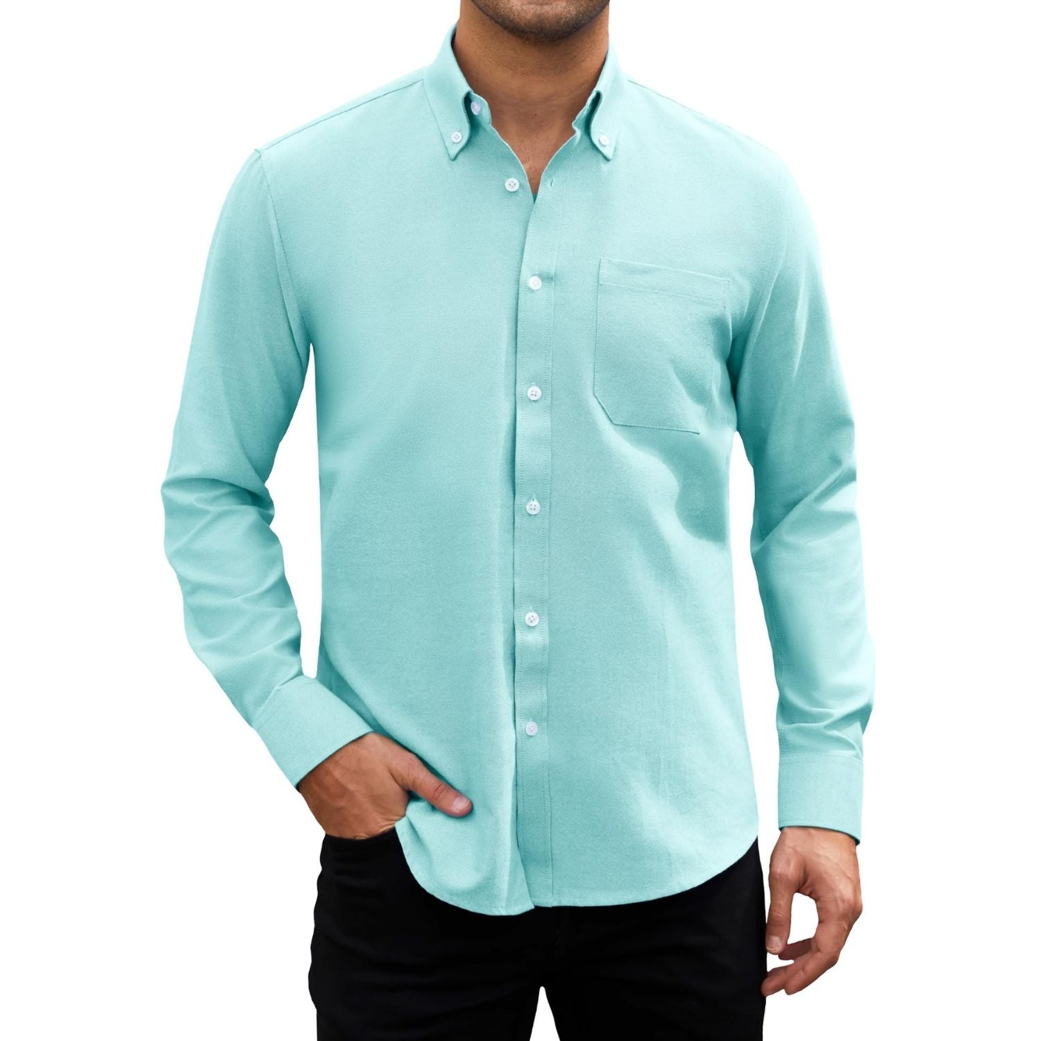 Hisdern Men's Lake Blue Oxford Shirts with Chest Pocket Weekend Wear 2XL Hisdern Men's Lake Blue Oxford Shirts with Chest Pocket Weekend Wear 2XL