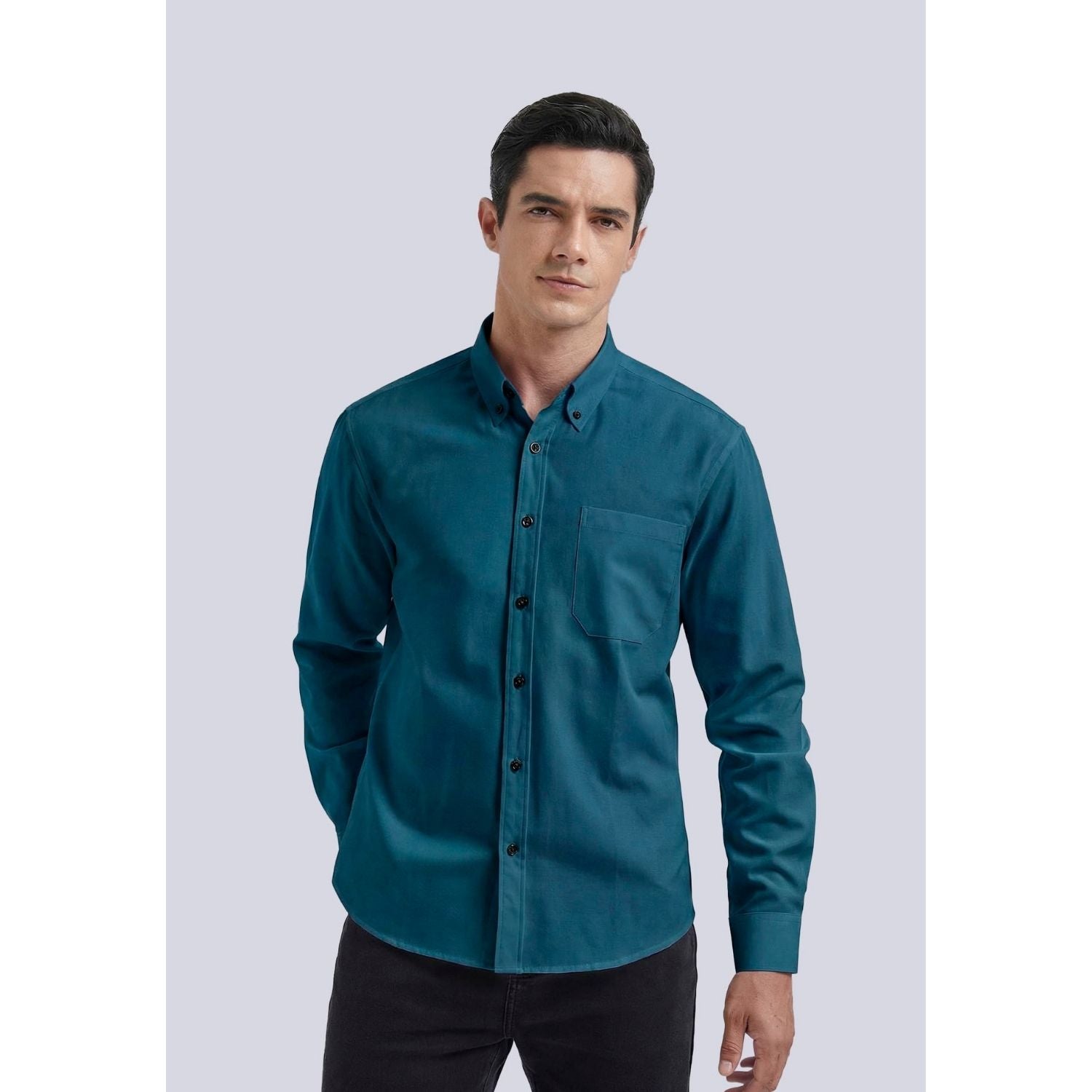 Hisdern Men's Teal Oxford Shirts with Chest Pocket Formal Office