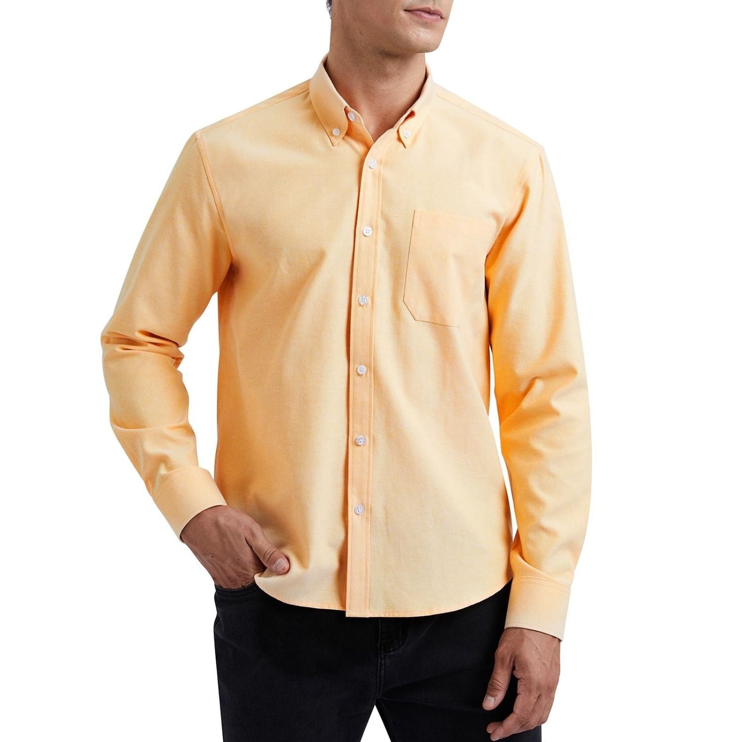 Hisdern Men's Yellow Oxford Shirts with Chest Pocket Weekend Wear L