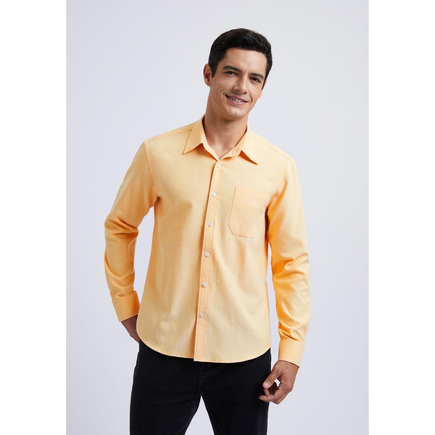 Hisdern Men's Yellow Oxford Shirts with Chest Pocket Weekend Wear