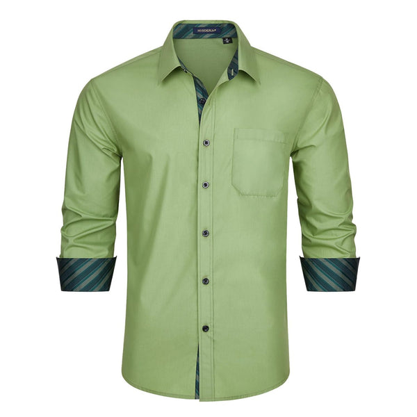 Casual Formal Shirt with Pocket - GREEN-S