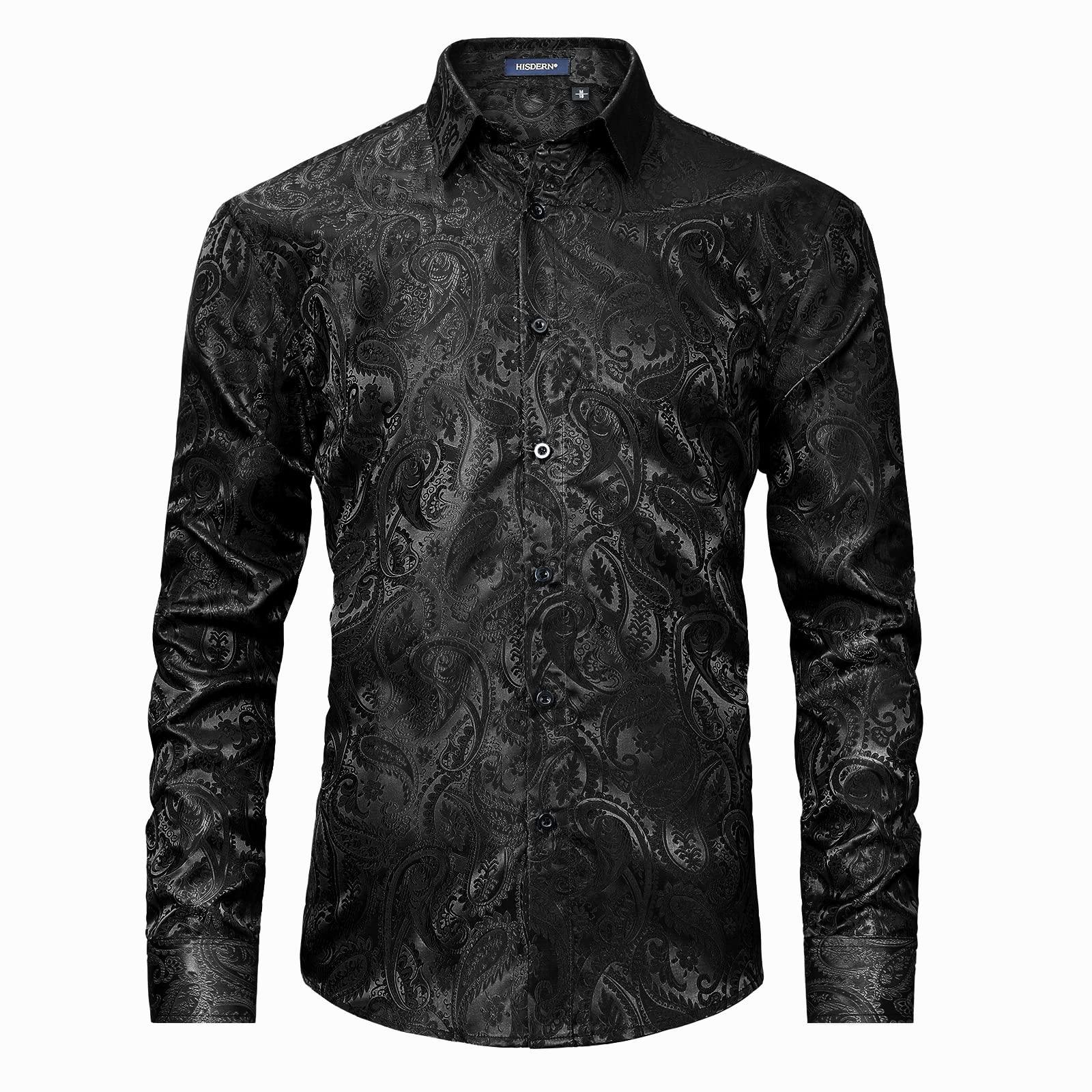 Hisdern Men's Long Sleeve Black Shinny Shirt Comfort Fit for Party M Hisdern Men's Long Sleeve Black Shinny Shirt Comfort Fit for Party M
