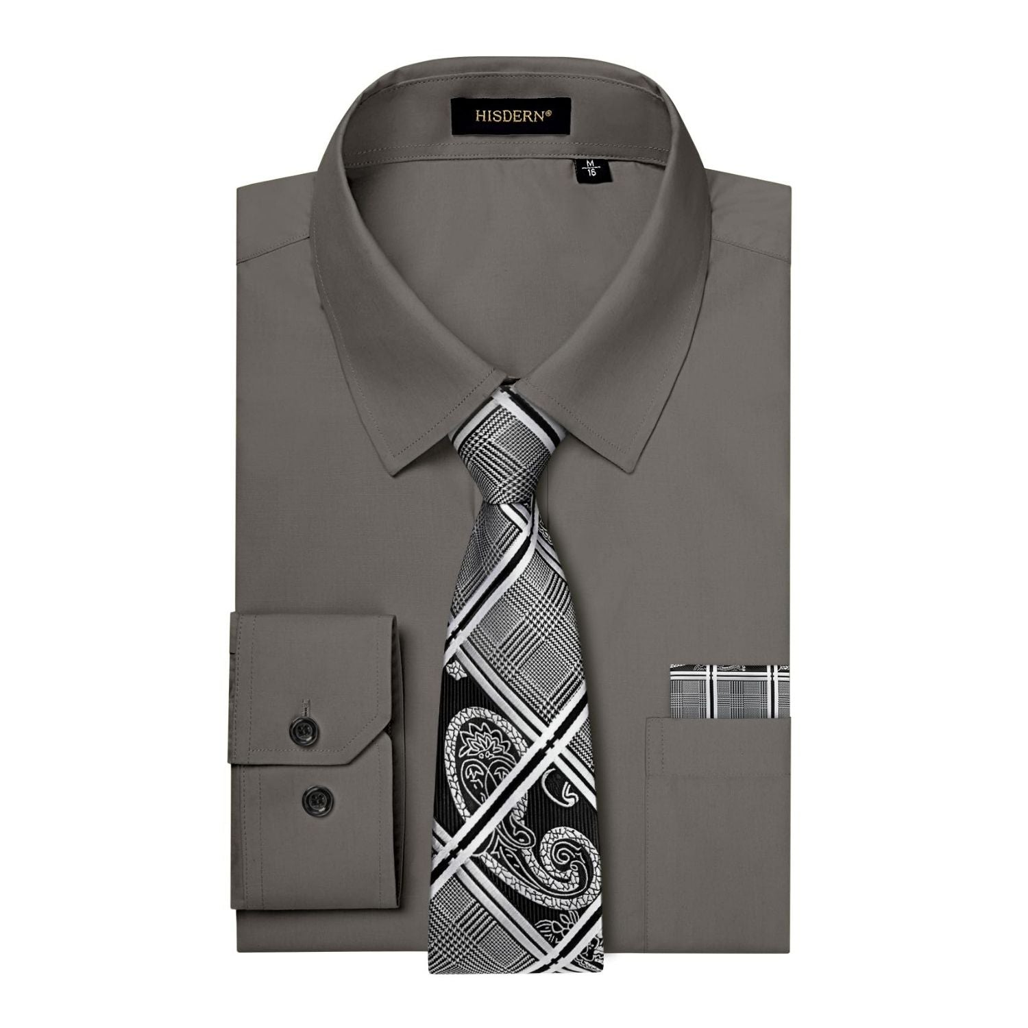 Hisdern Stain-proof Grey Shirt and Checked Tie XL