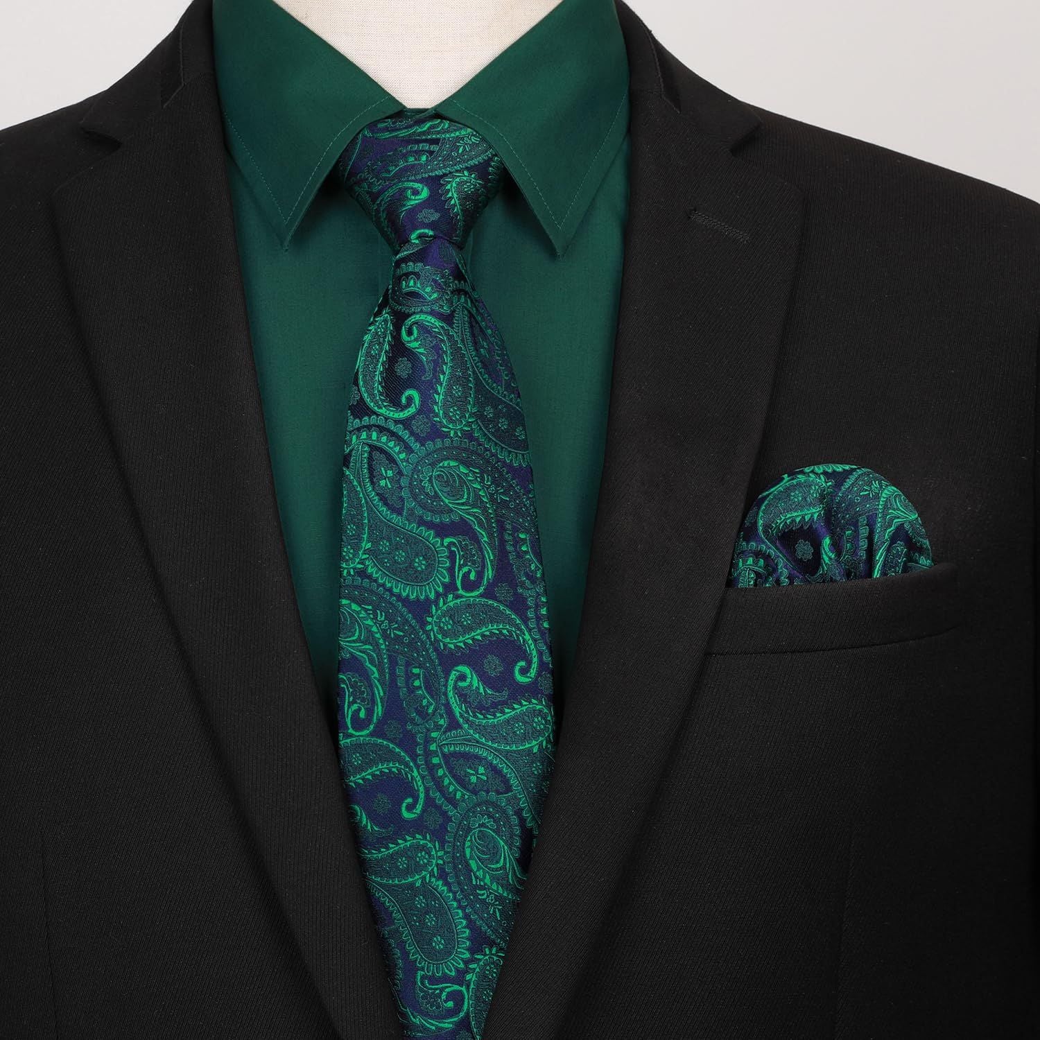 Hisdern Wrinkle-resistant Green Dress Shirt and Paisley Tie 3XL Hisdern Wrinkle-resistant Green Dress Shirt and Paisley Tie 3XL