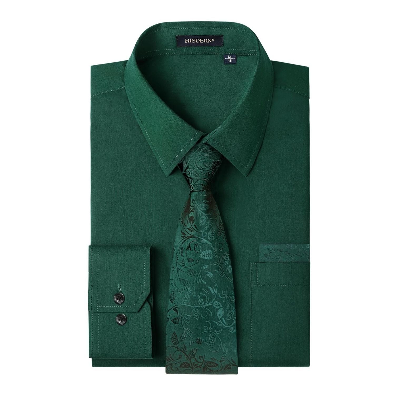 Hisdern Non-iron Green Dress Shirt and Floral Tie L Hisdern Non-iron Green Dress Shirt and Floral Tie L