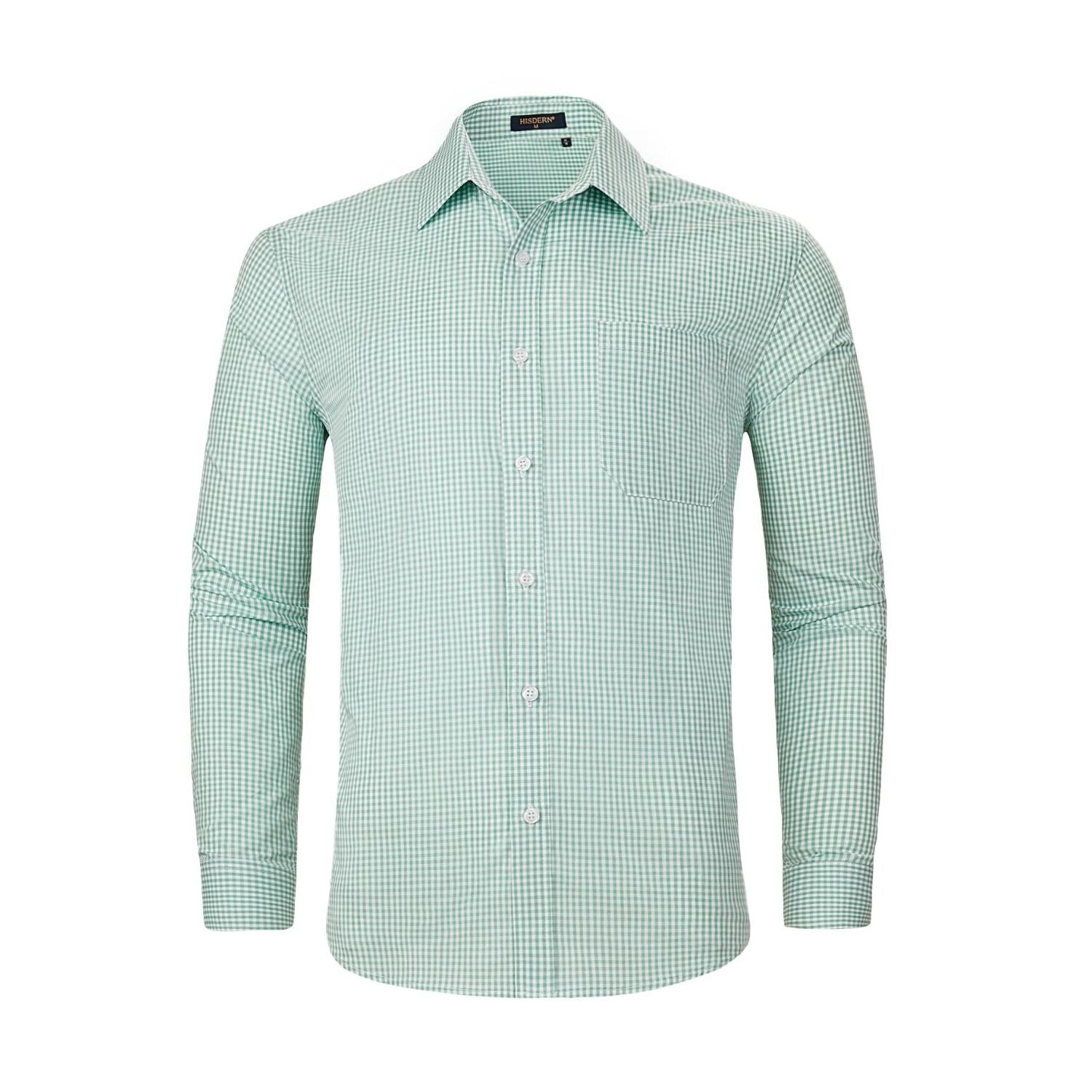 Hisdern Men's Green Checkered Shirt Long Sleeve Office to Weekend Wear