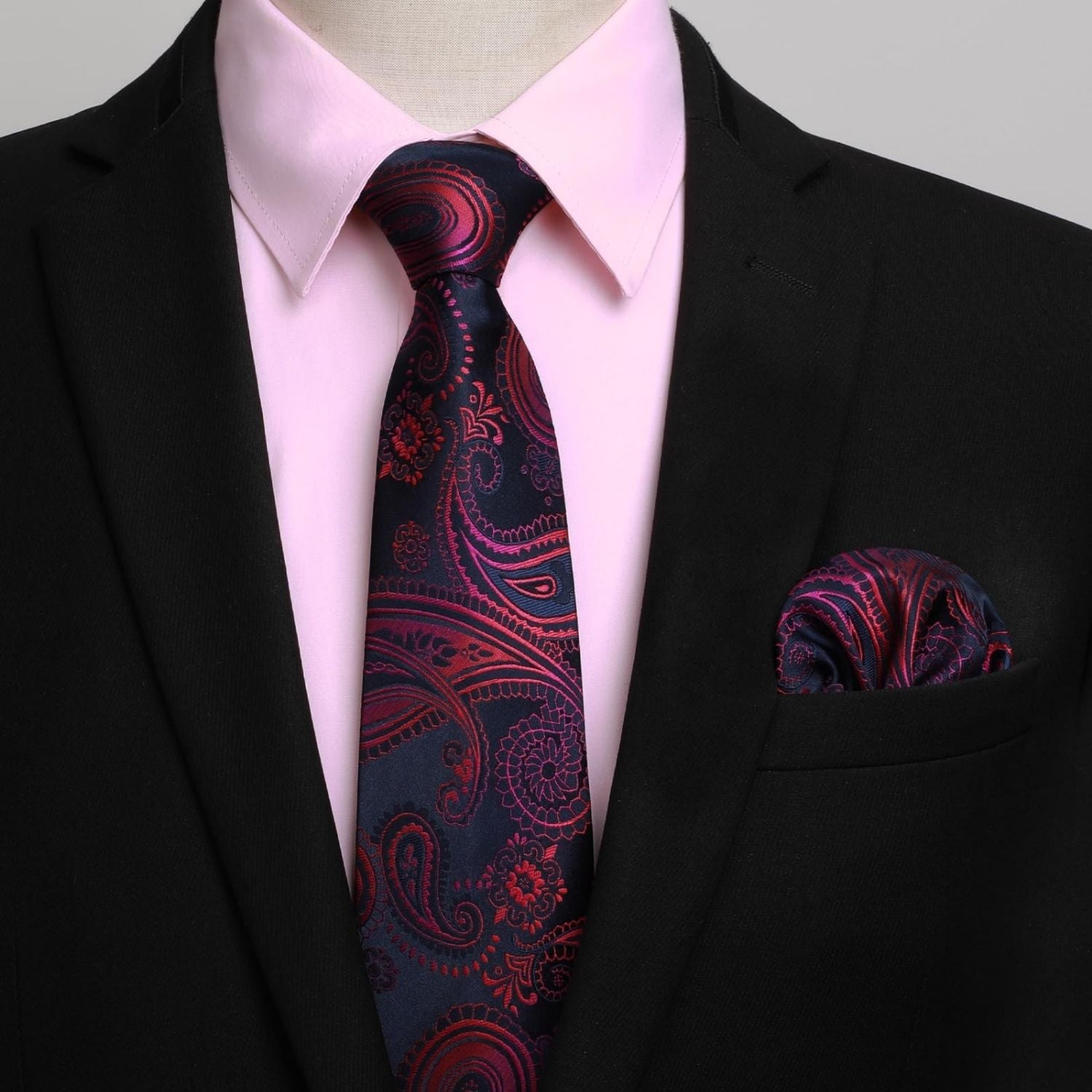 Hisdern Wrinkle-Resistant Pink Dress Shirt and Paisley Tie S