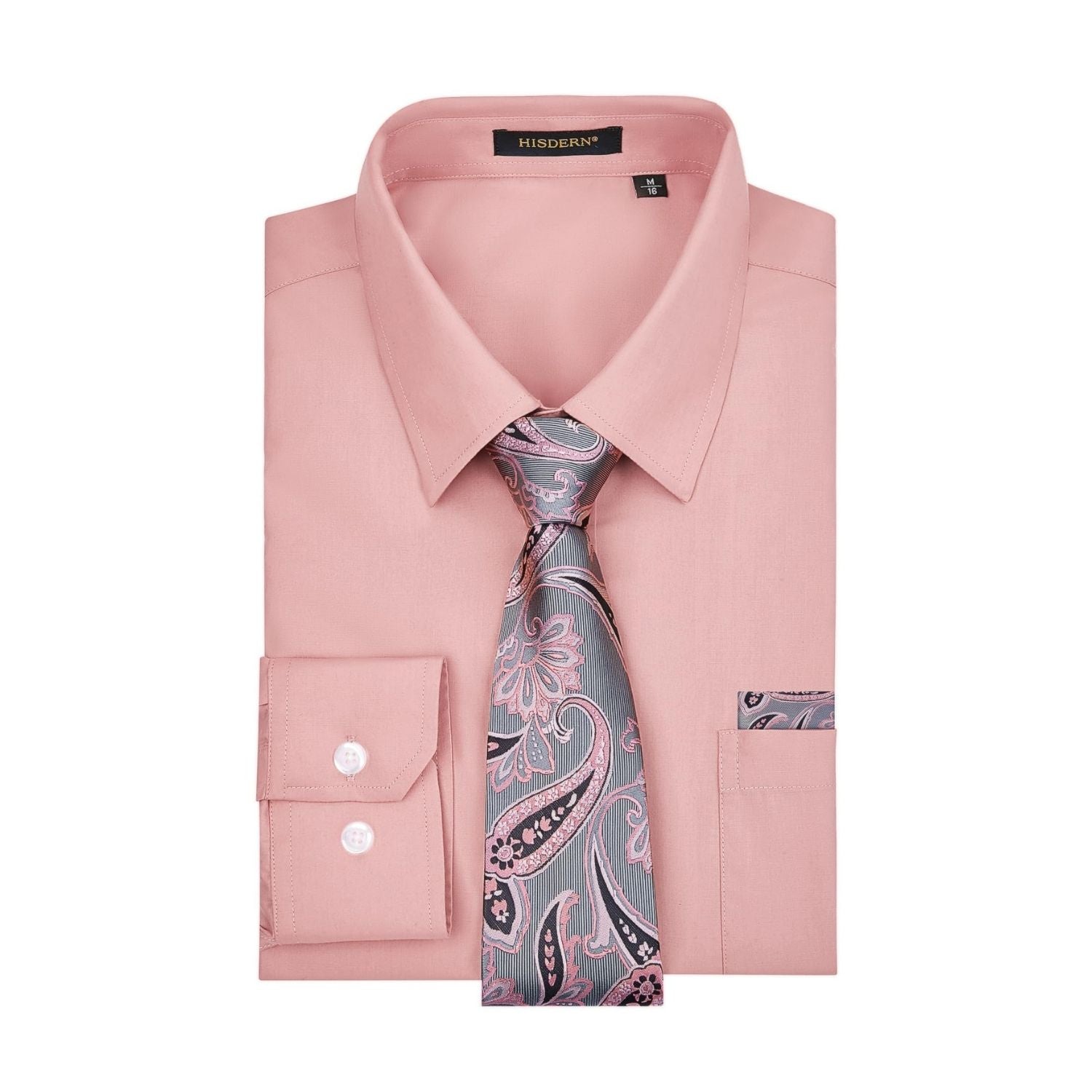 Hisdern Wrinkle-resistant Pink Dress Shirt and Paisley Tie XL Hisdern Wrinkle-resistant Pink Dress Shirt and Paisley Tie XL