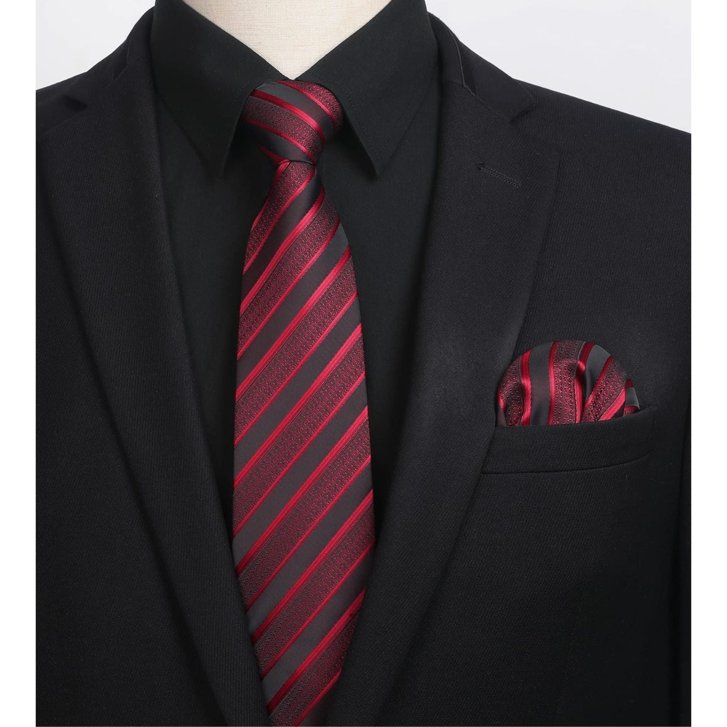Hisdern Non-iron Black Dress Shirt and Striped Tie M