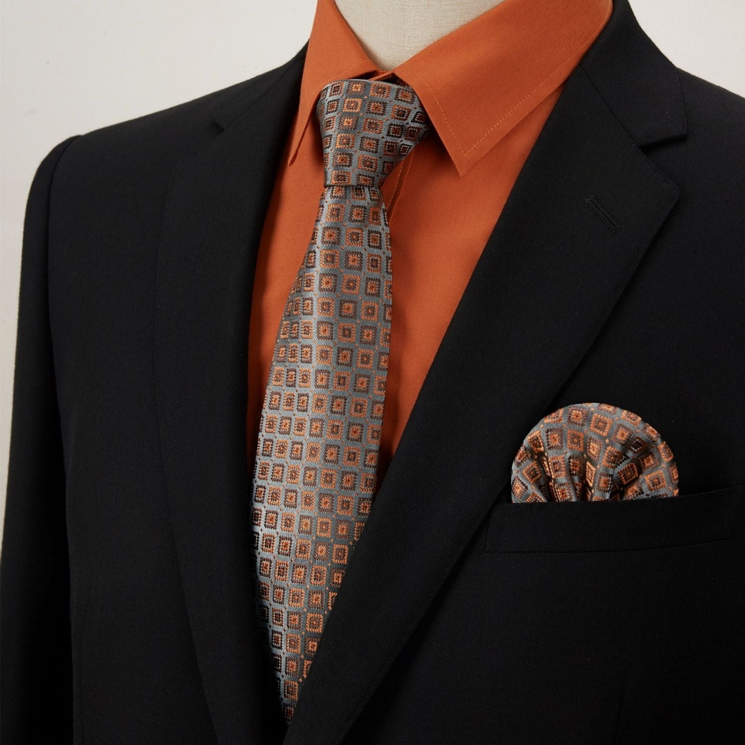Hisdern Wrinkle-resistant Orange Dress Shirt and Matching Checked Tie 2XL
