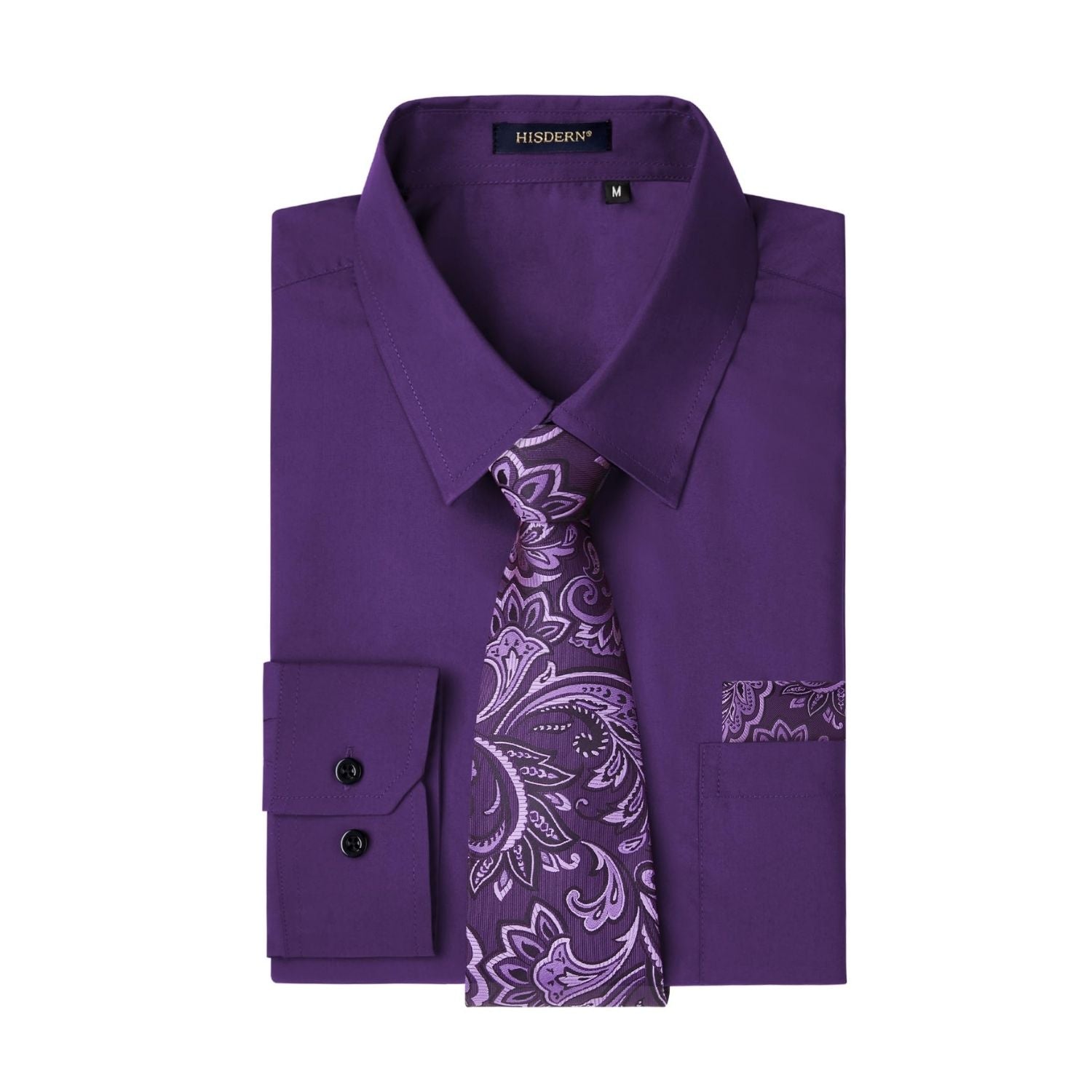 Hisdern Wrinkle-Resistant Purple Dress Shirt and Paisley Tie 2XL Hisdern Wrinkle-Resistant Purple Dress Shirt and Paisley Tie 2XL