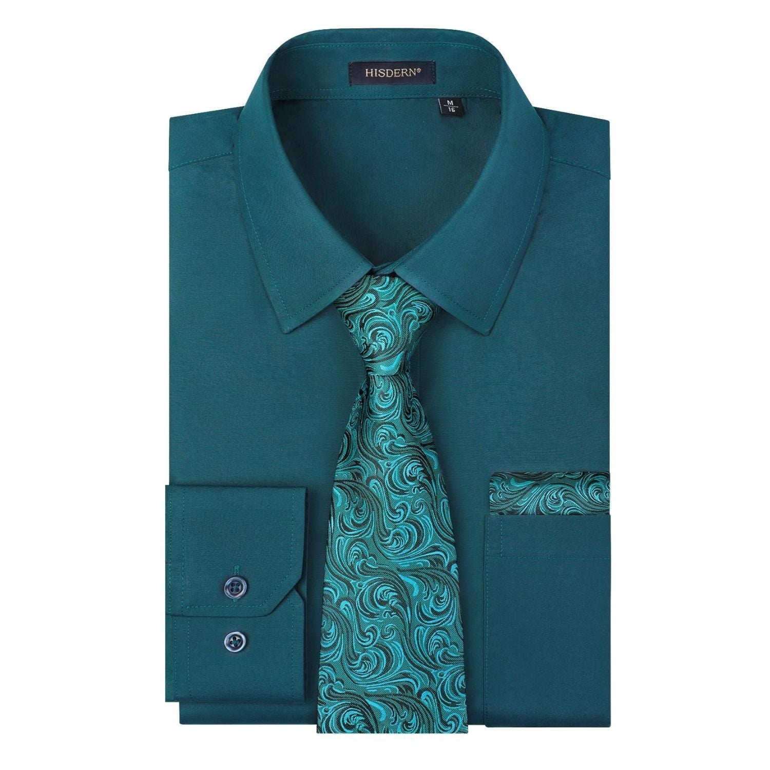 Hisdern Wrinkle-resistant Teal Dress Shirt and Paisley Tie