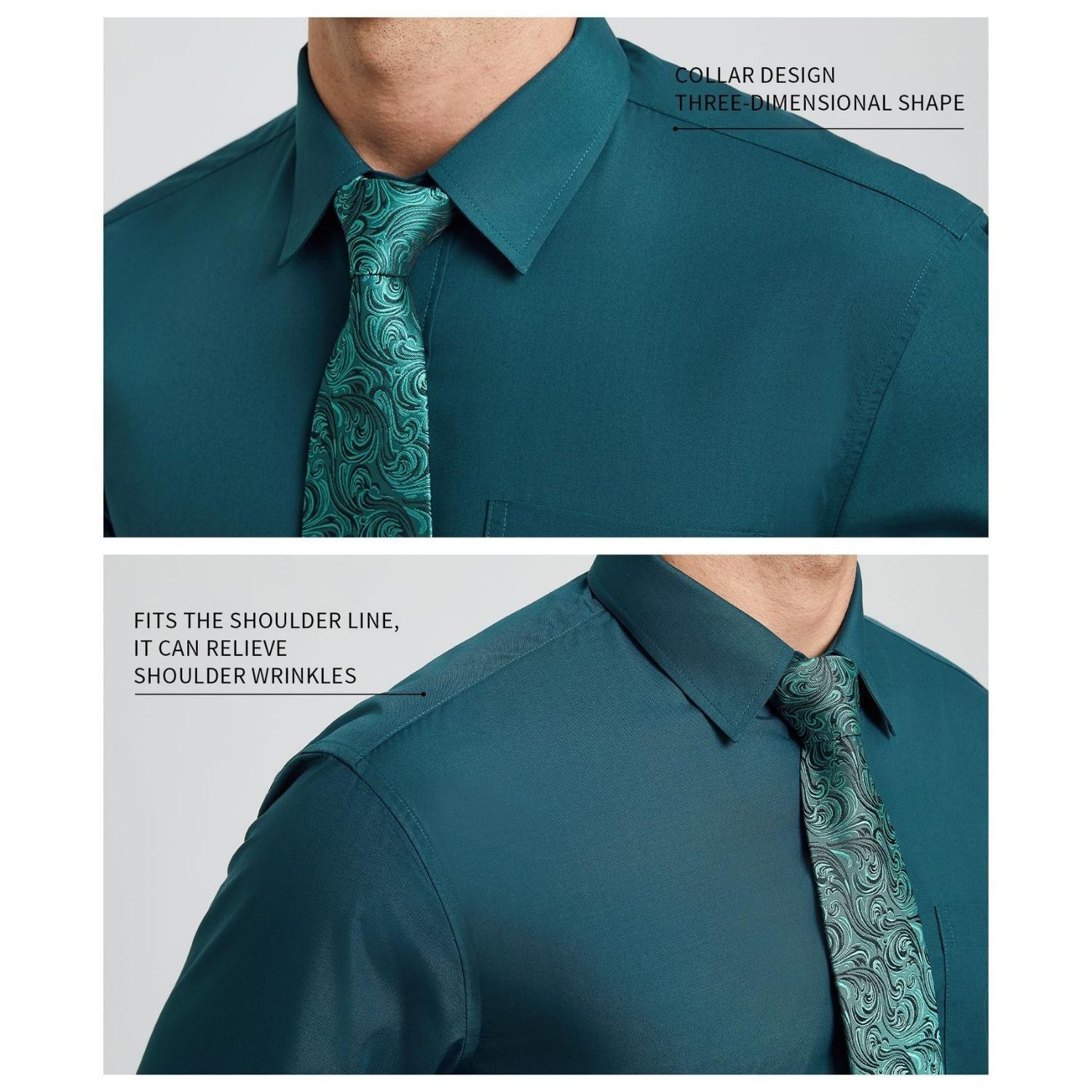 Hisdern Wrinkle-resistant Teal Dress Shirt and Paisley Tie