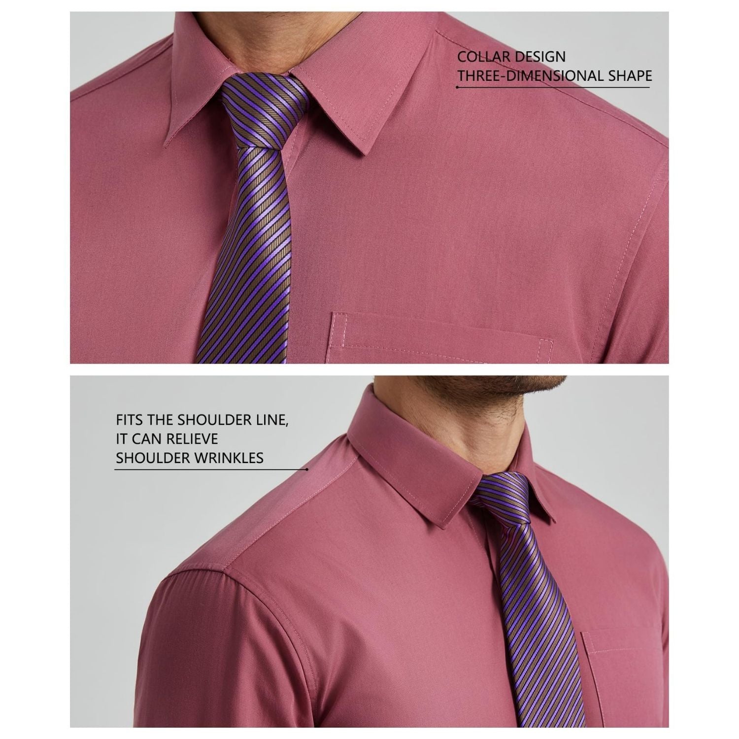 Hisdern Non-iron Rose Pink Dress Shirt and Striped Tie