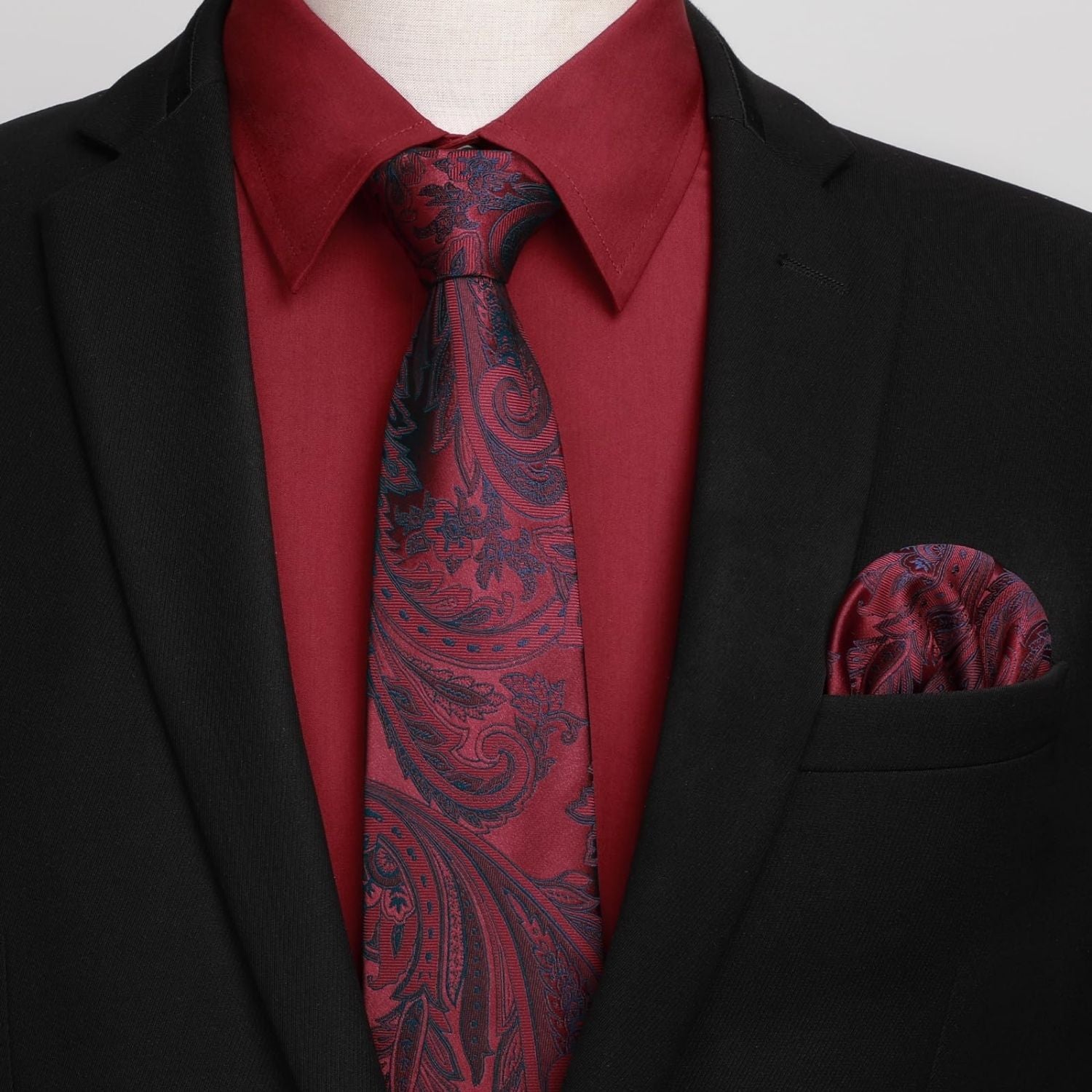 Hisdern Wrinkle-resistant Red Dress Shirt and Paisley Tie